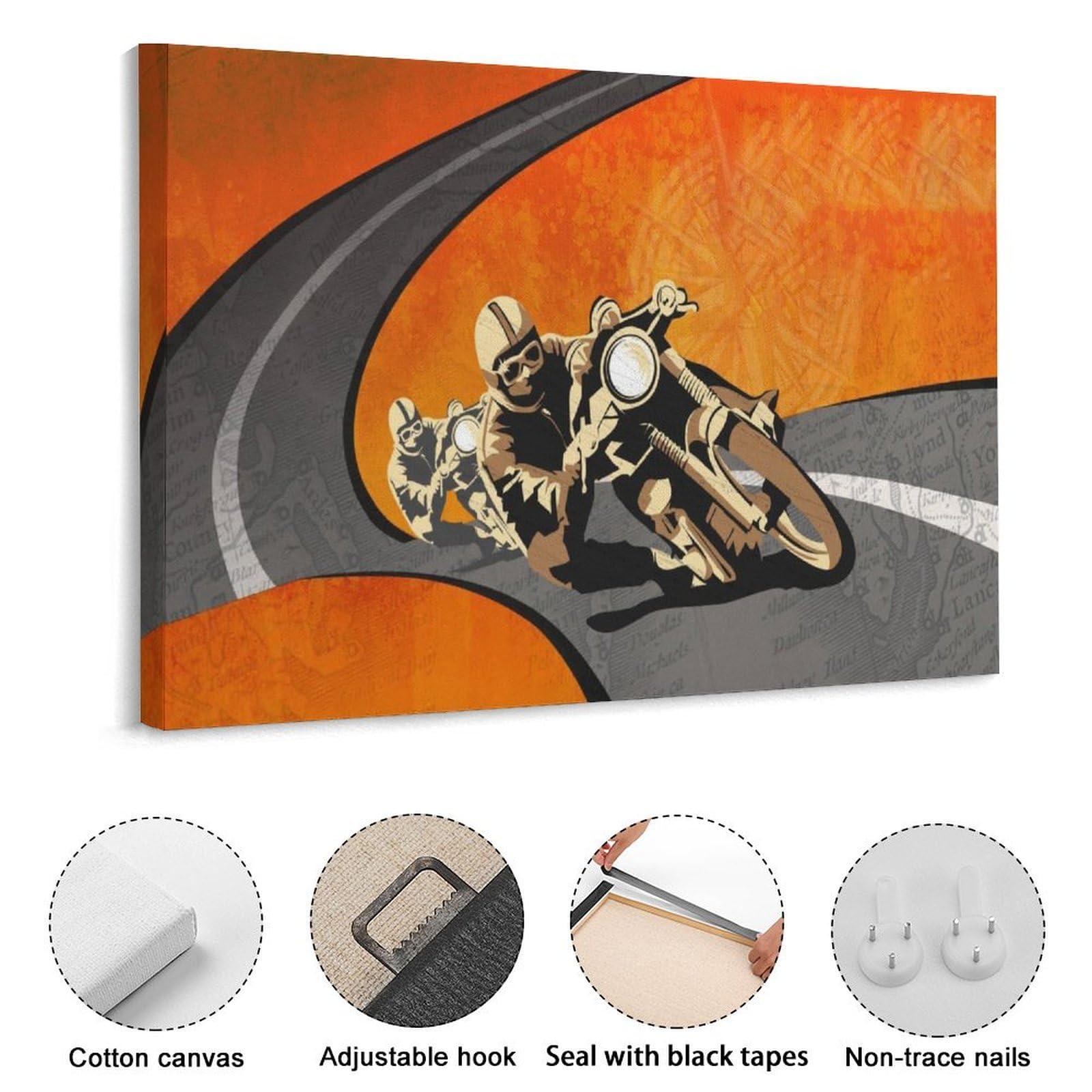 BEBUSH Art Idea Painting Poster Wall Decor Vintage Motorcycle Isle of Man Room Aesthetic Decor Canvas Wall Art Prints for Wall Decor Room Decor Bedroom Decor Gifts 8x10inch(20x26cm) Frame-style