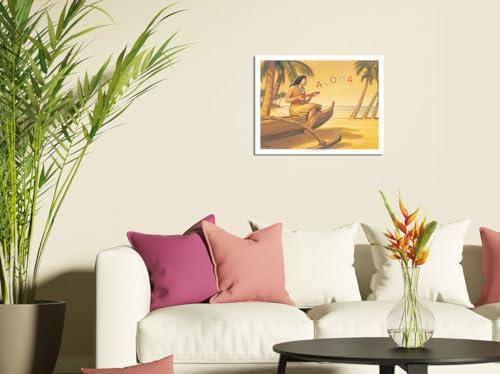 Pacifica Island Art Aloha Serenade - Hawaii Ukulele Hula Girl - Vintage Hawaiian Travel Poster by Kerne Erickson - Bamboo Fine Art 290gsm Paper Print (Unframed) 24x32in