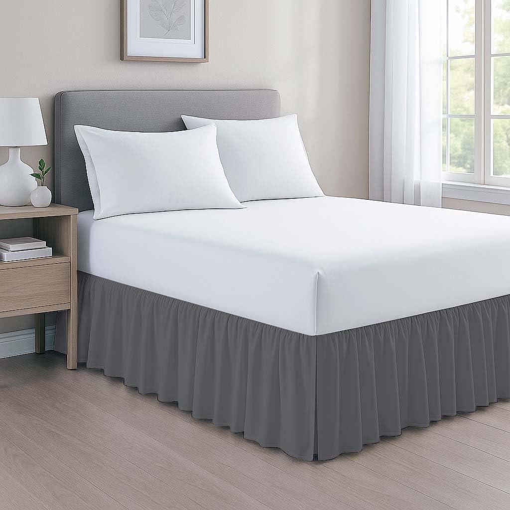 Mattress-Homes Ruffled Bed Skirt- 18 Inch Drop King Size Dust Ruffle, 100% Microfiber Ruffle Bed Skirt with Non-Woven Platform, Wrinkel Free Bed Skirt, Three Sided Coverage Dust Ruffle Gathered in Dark Grey Solid
