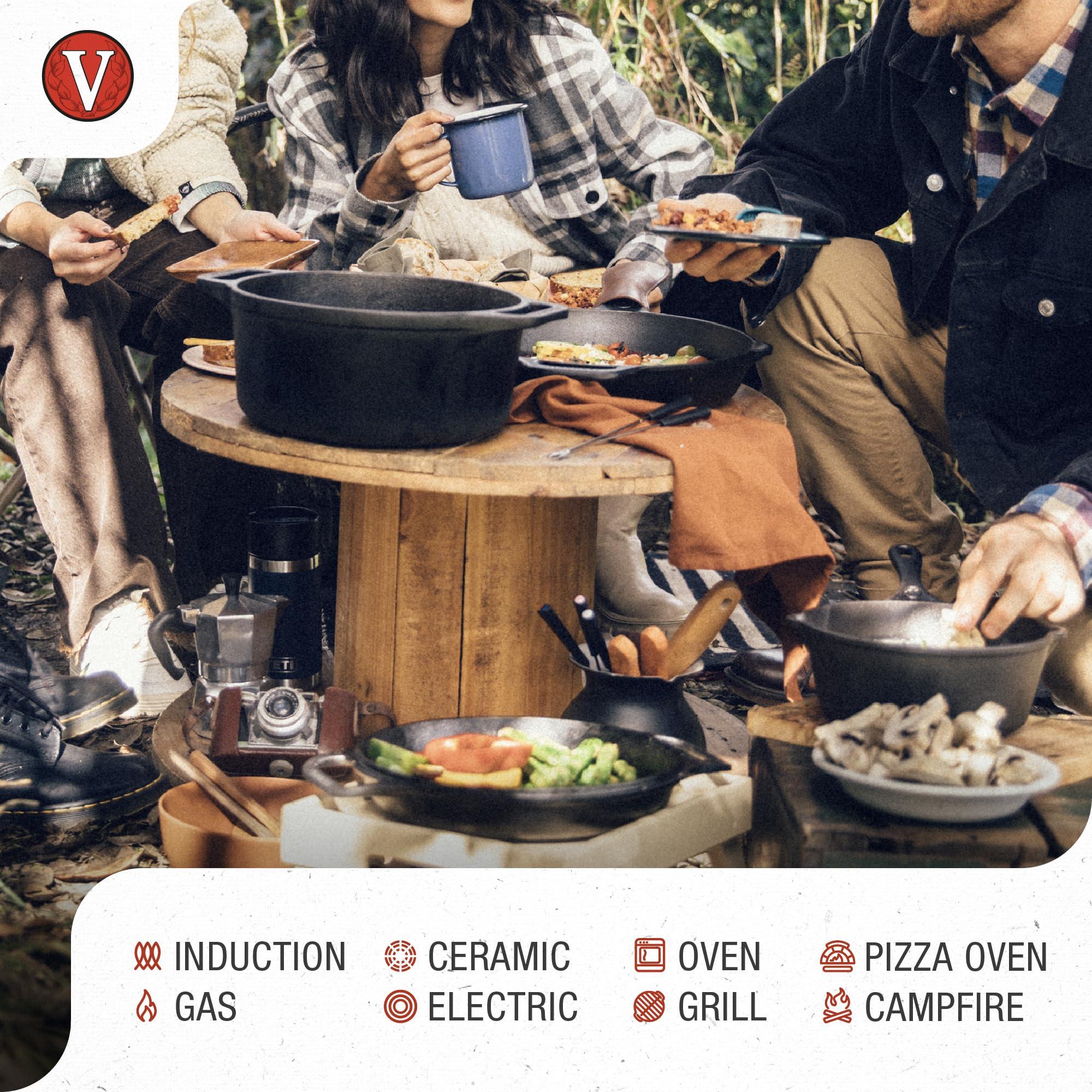 Victoria Victoria 6-Quart Cast Iron Oval Dutch Oven, Combination Combo Cooker Pot and Skillet, Bread Baker, Made in Colombia, 2-Piece Set