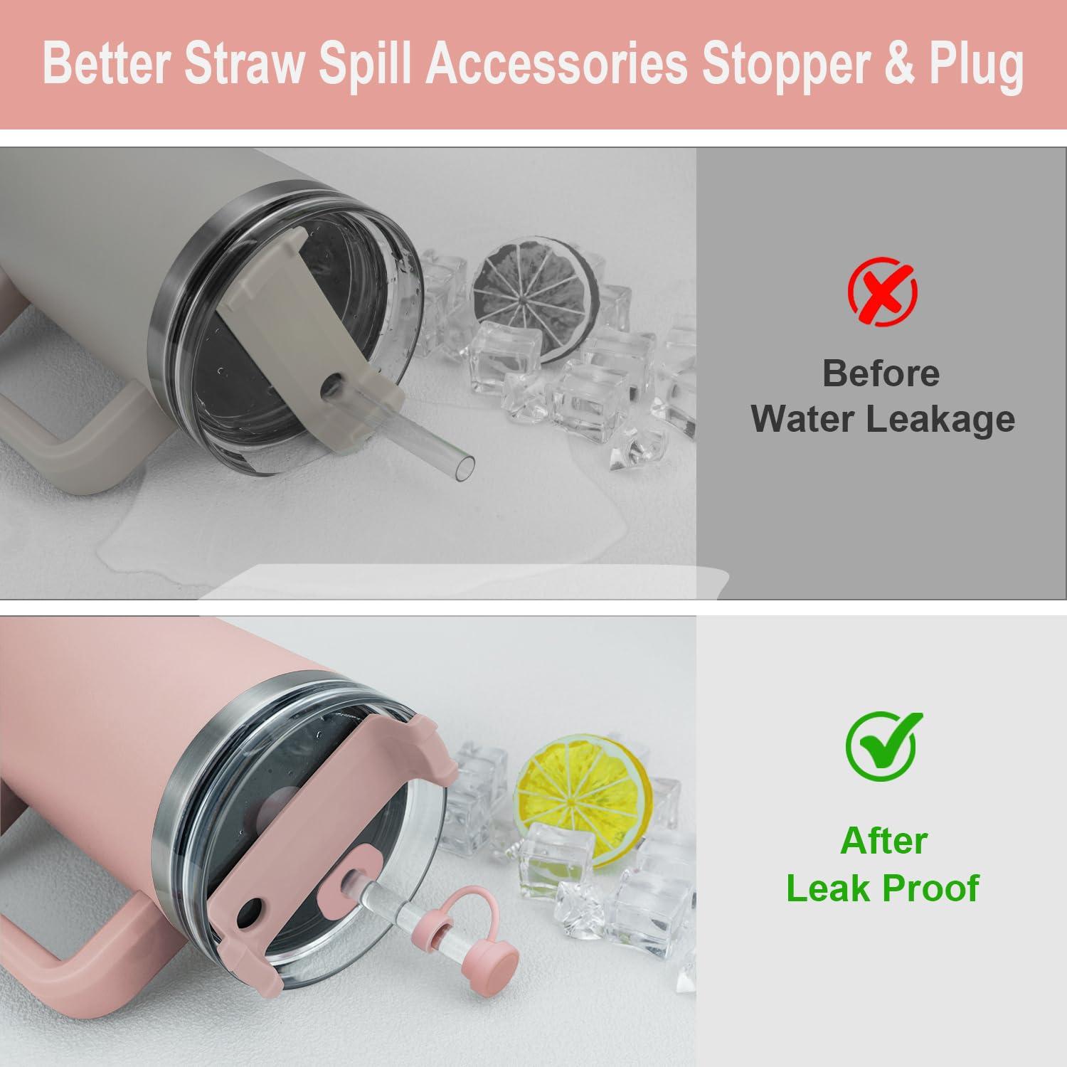 Beonsky Replacement Straw Cover Spill Stopper Accessories for Stanley Cup 40 oz 30 oz Quencher, Tumbler Accessories of 6 Clear Straw with Cleaning Brush, 2 Silicone Cover Cap, 4 Leak Sproof Plug for Stanley