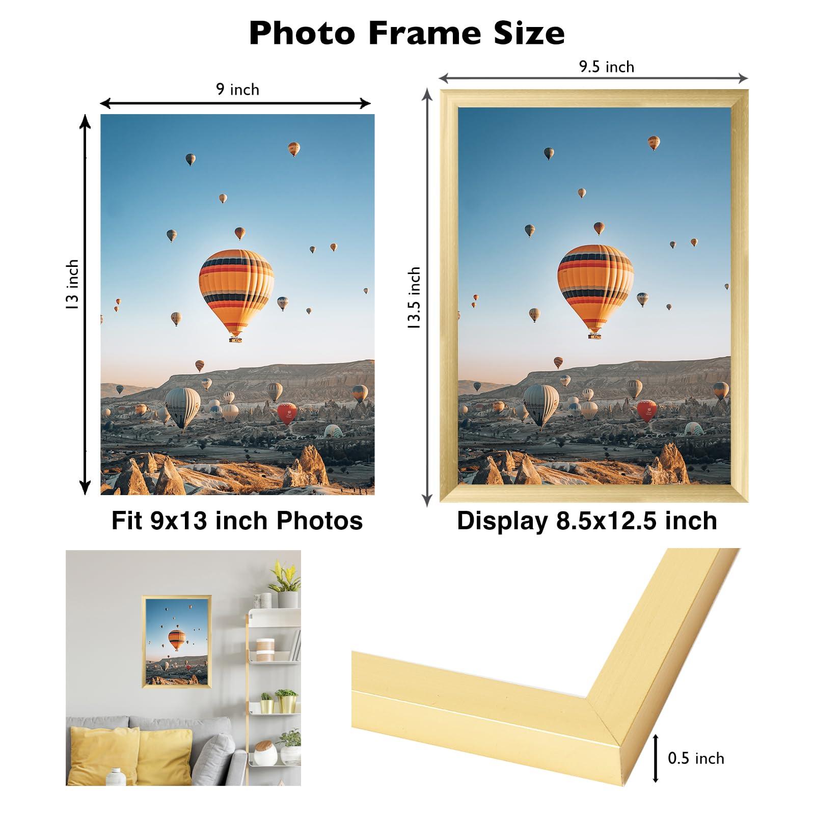 JCJMY JCJMY 9x13 Picture Frame Gold for Wall Hanging, Wall Mounting Horizontally or Vertically, 9 x 13 Wall Gallery Poster Photo Frame with Shatter Resistant Plexiglass, Gold