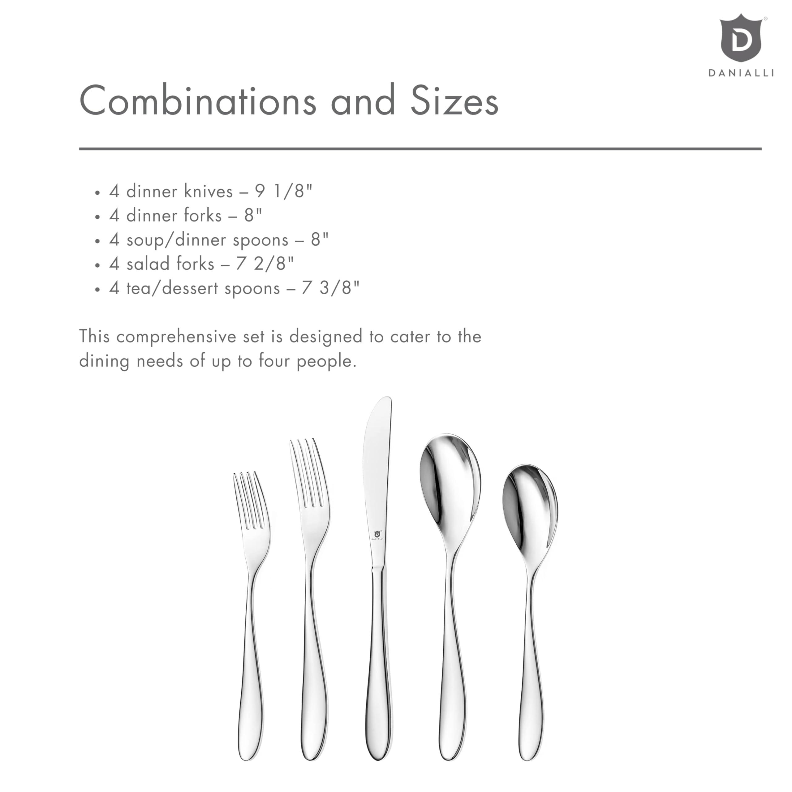 D DANIALLI DANIALLI Modern Marettimo Silverware Set - 18/10 Stainless Steel Flatware Set for Elegant Dining - Dishwasher Safe Cutlery Set (40-Piece Matte)