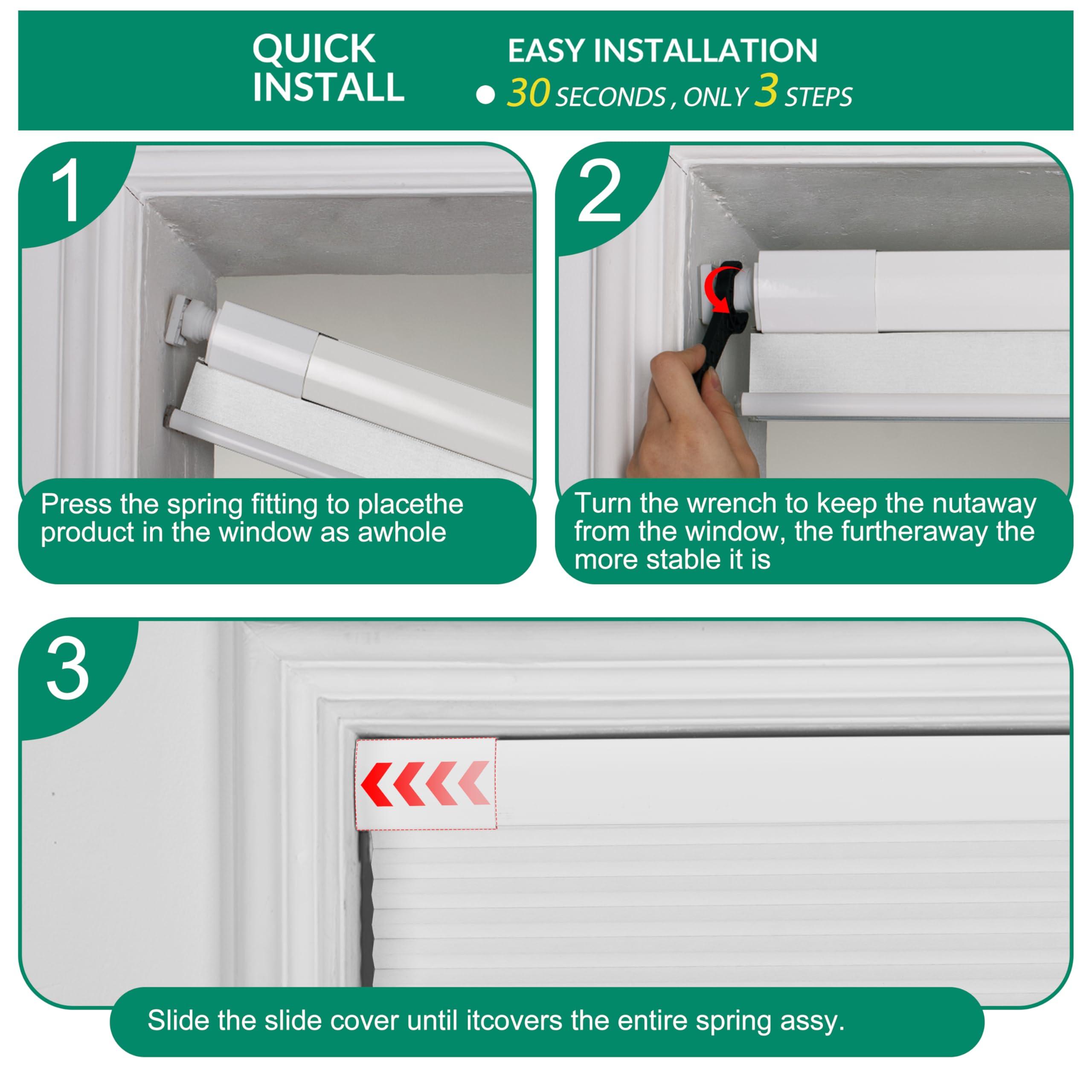 BERISSA BERISSA No Drill No Tools Blackout Cellular Shades Cordless Honeycomb Blinds Easy to Install Cellular Blinds for Windows, Blackout-Black,44" W x 64" H.