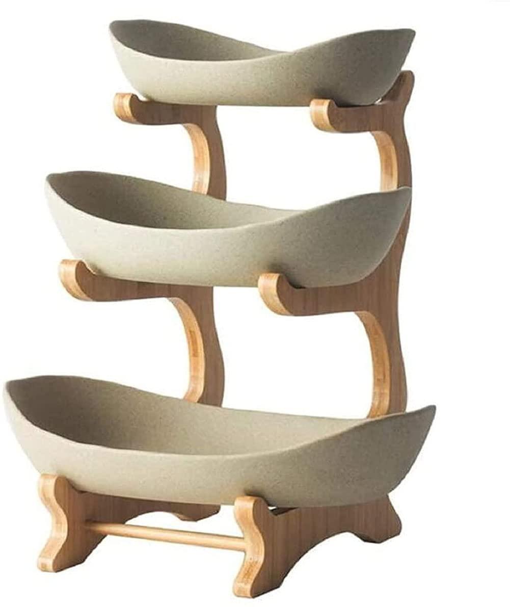 Honent Honent Fruit Basket Fruit Basket, Creative Countertop Ceramic Fruit Cake Stand, 3-Tier Fruit Bowl, Table Decoration Serving Tray, for Fruit, Bread, Snacks, White,Brown