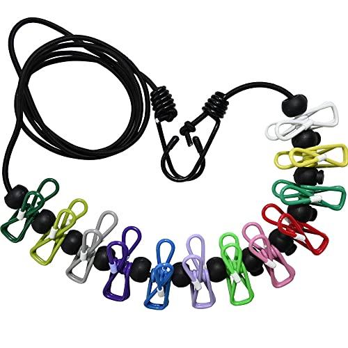 RAM ONLINE RAM ONLINE Portable Clothes Line, Black, 1.0 cm (Adjustable, Retractable, Windproof, With 12 Wire Clips, For Camping, Travel)