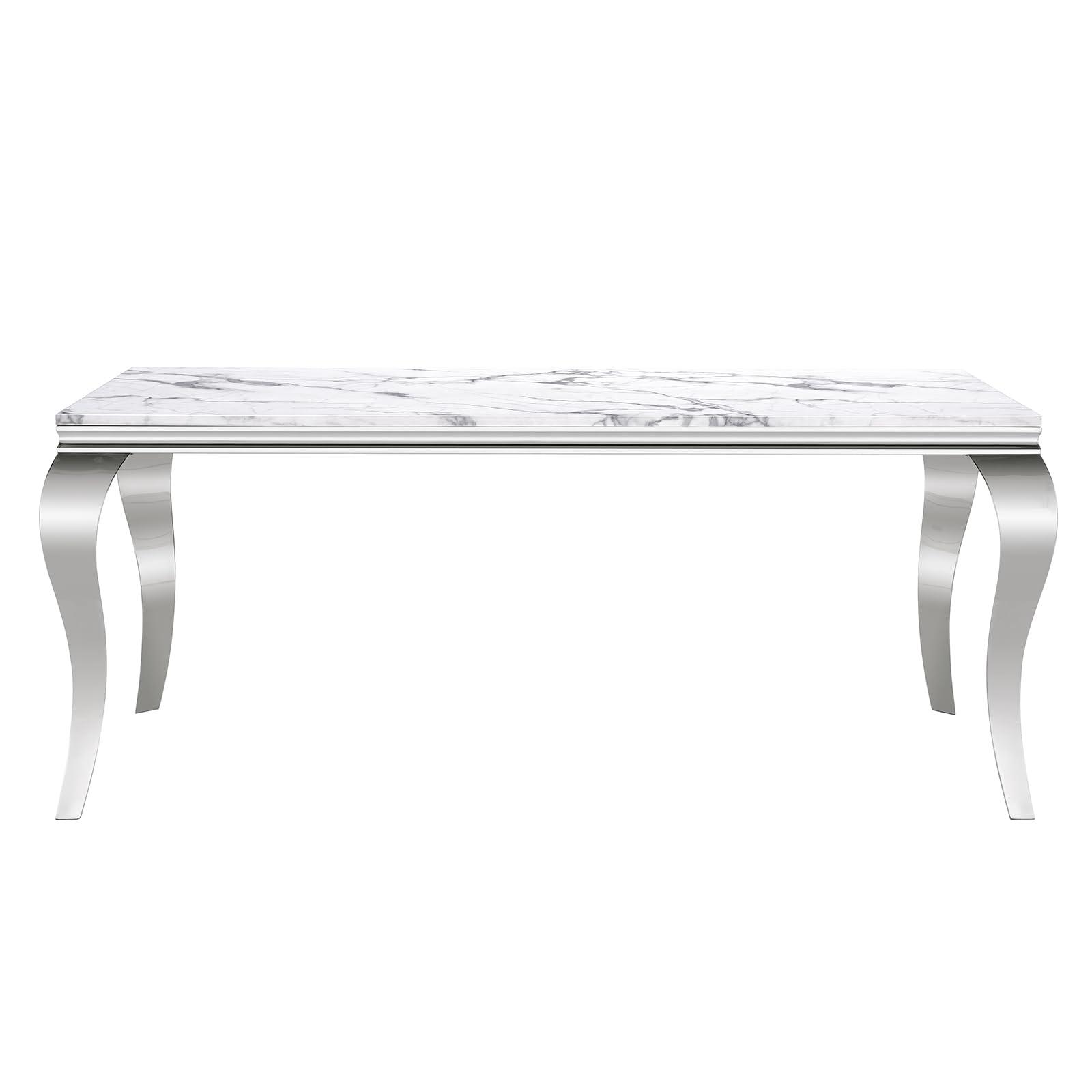 HomVent HomVent Silver Faux Marble Dining Table Set for 4, Modern Large Marble Kitchen Table Set and 4 Leatherette Dining Chair with Silver Finish Stainless Steel Legs for Kitchen Living Room