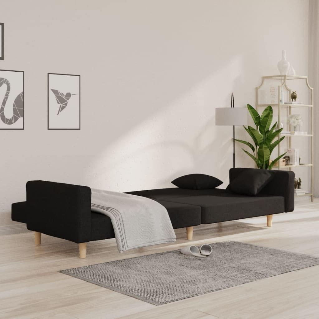 vidaXL vidaXL 2-Seater Sofa Bed - Black Fabric, Convertible Daybed with Pillows for Living Room, Dorm, Apartment, Small Spaces