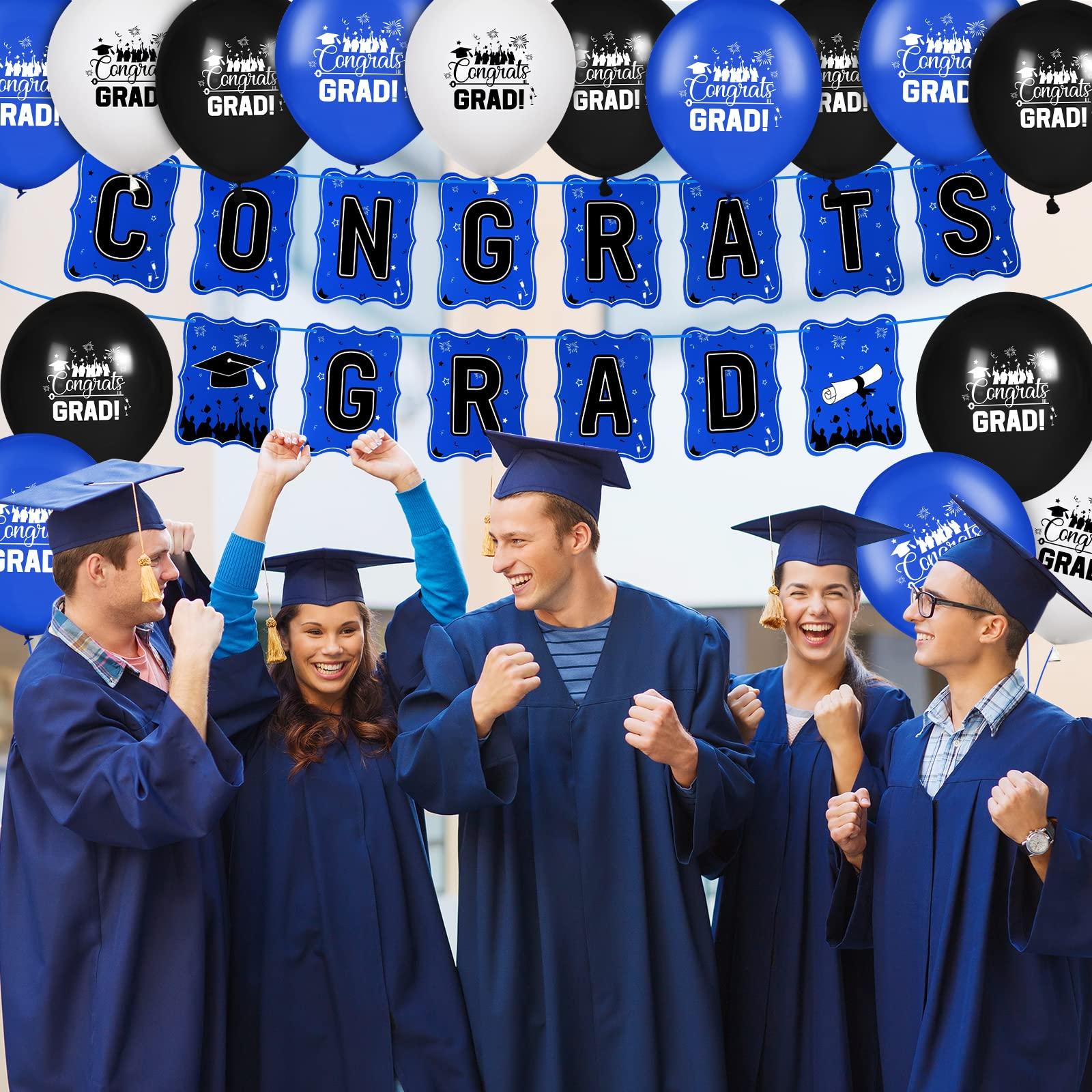 Rumia Graduation Party Decorations 2024 Blue Black Serve 24 Disposable Dinnerware Tableware Plates Napkins Cups Tablecloth Banner Balloons Graduation Congrats Grad Supplies for Class of 2024 School Students