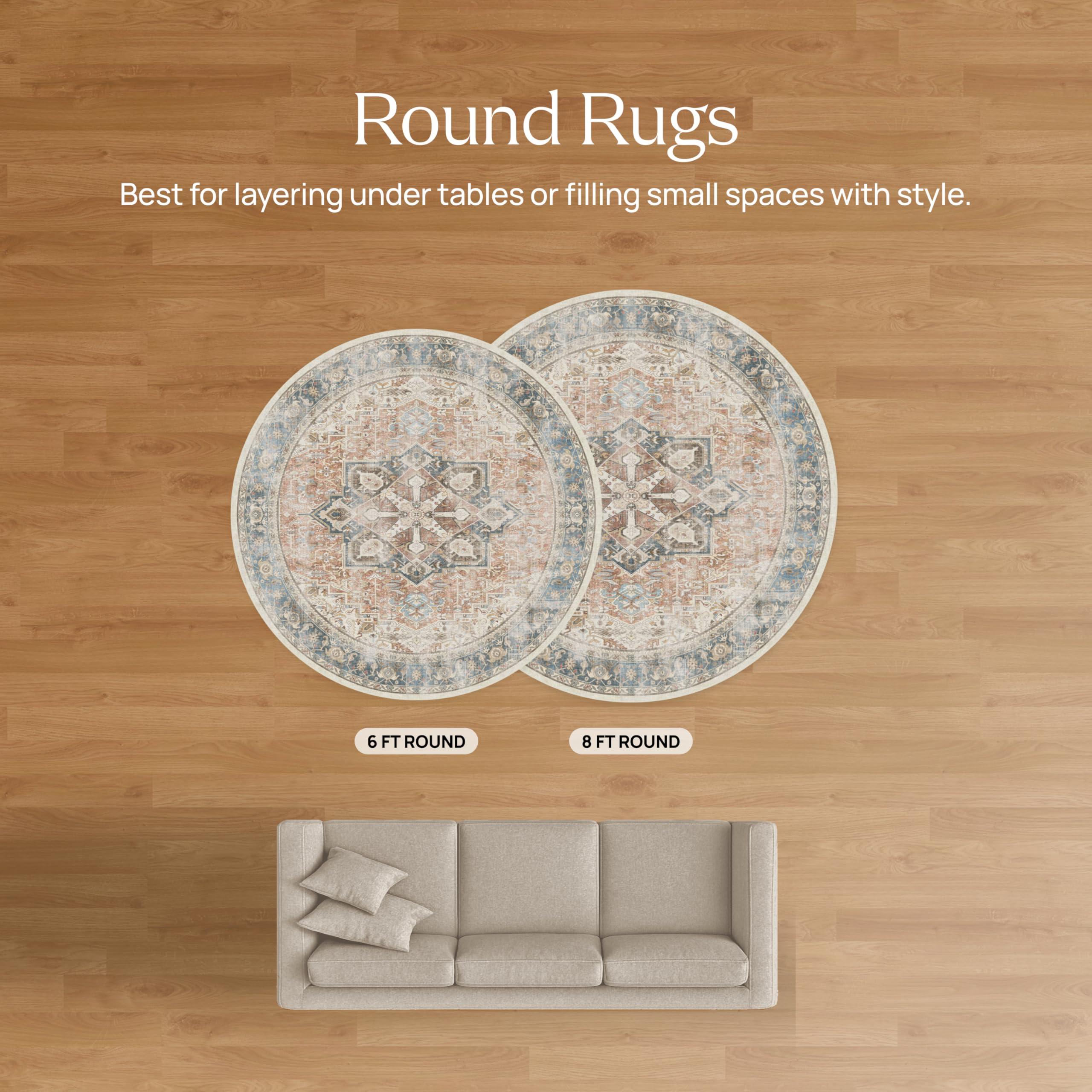 RUGGABLE RUGGABLE Washable 6 ft Round Rug, Festive Garland White, Premium Christmas Rugs for Living Room, Bedroom, Kitchen, Office, Classroom with Gripper Non Slip Pad, Festive Garland White