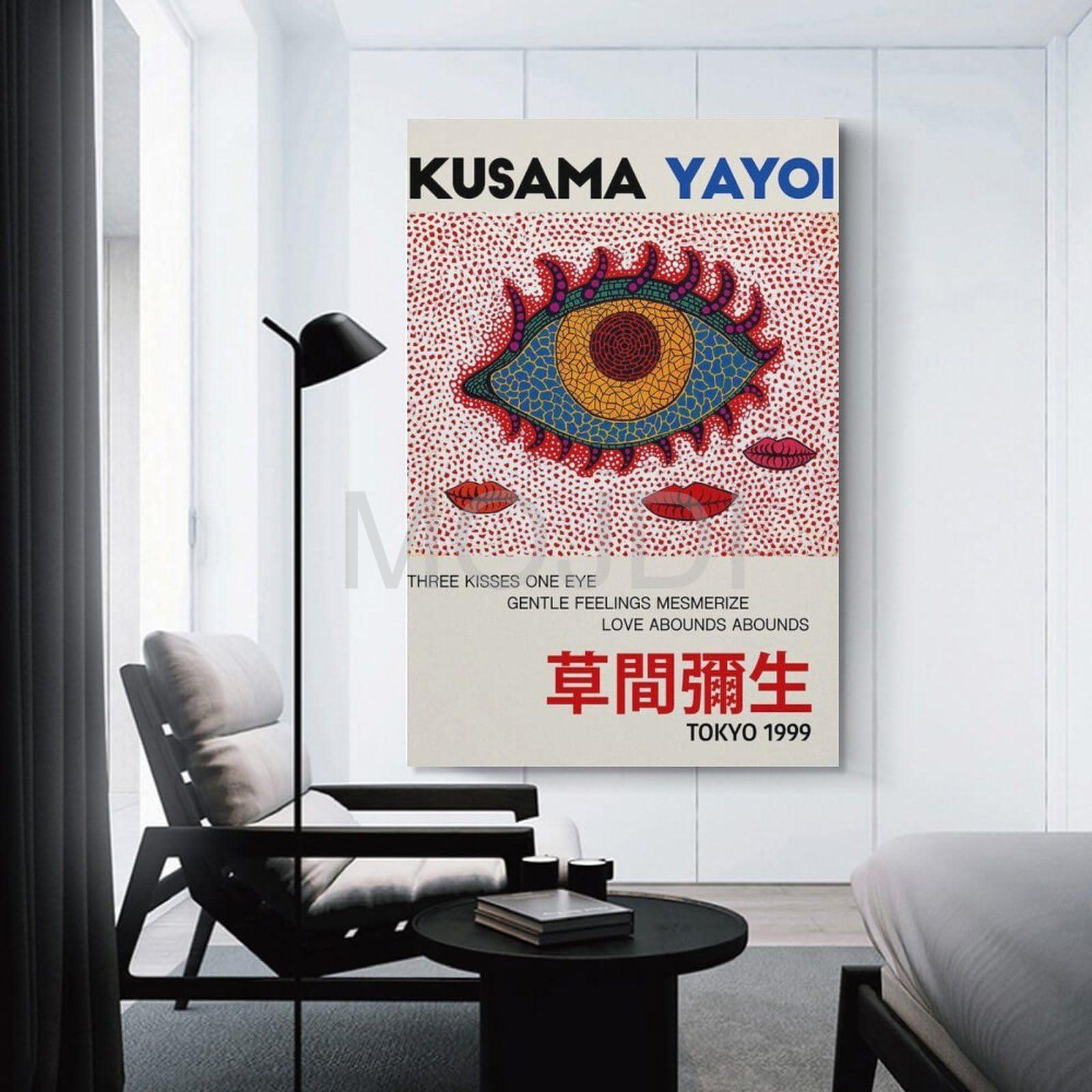 MOJDI MOJDI Yayoi Kusama Three Kisses One Eye Yayoi Kusama Poster Exhibition Postet Poster Yayoi Kusama Art Canvas Painting Wall Art Poster for Bedroom Living Room Decor 24x36inch(60x90cm) Unframe-style