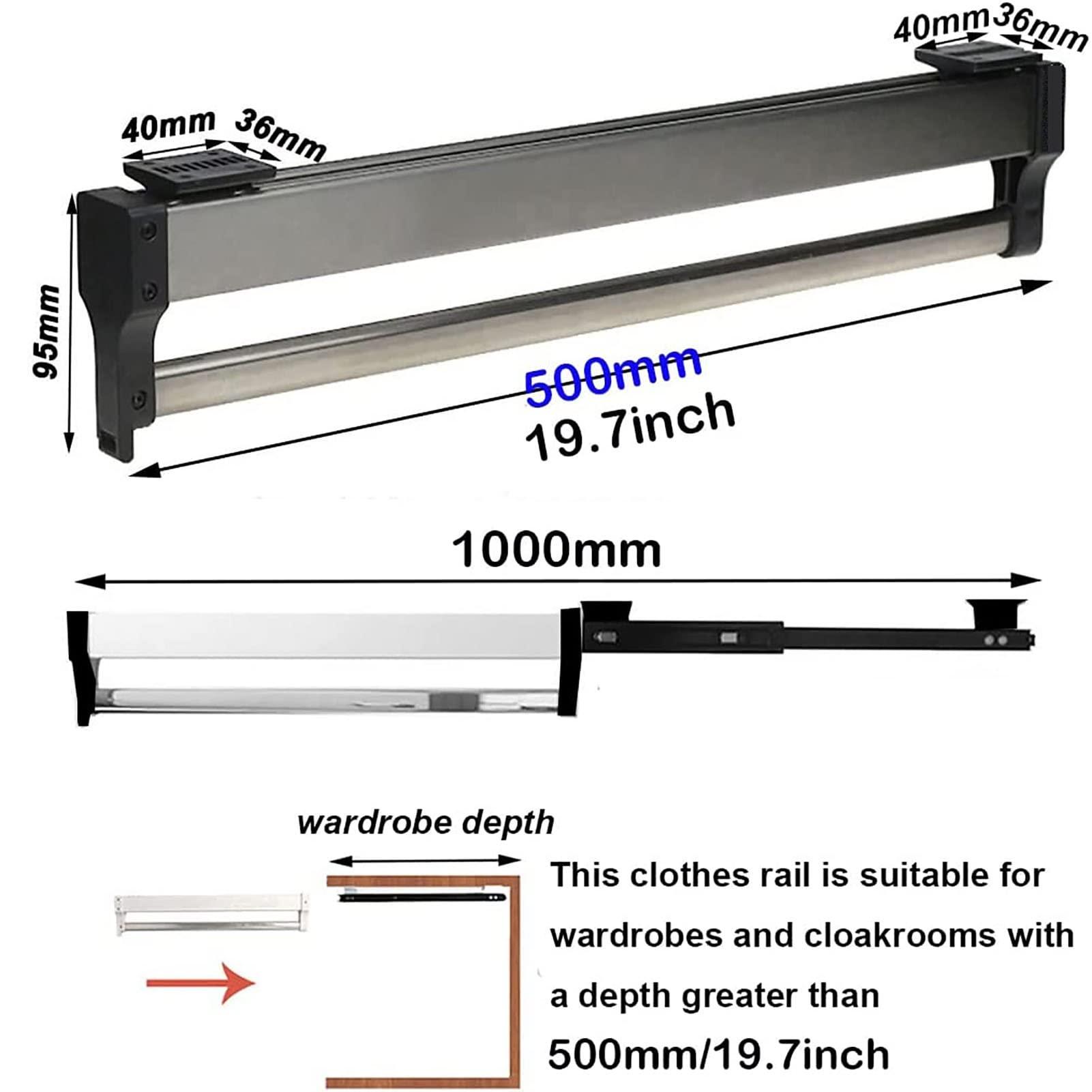 HONGKEFIT Closet Clothes Hanger Rail, Pull Out Clothes Hanger Rod Adjustable Wardrobe Clothing Rail Hanger Rack Bar for Pants Clothes Tainless Stee (Size : 500mm/19.7INCH)