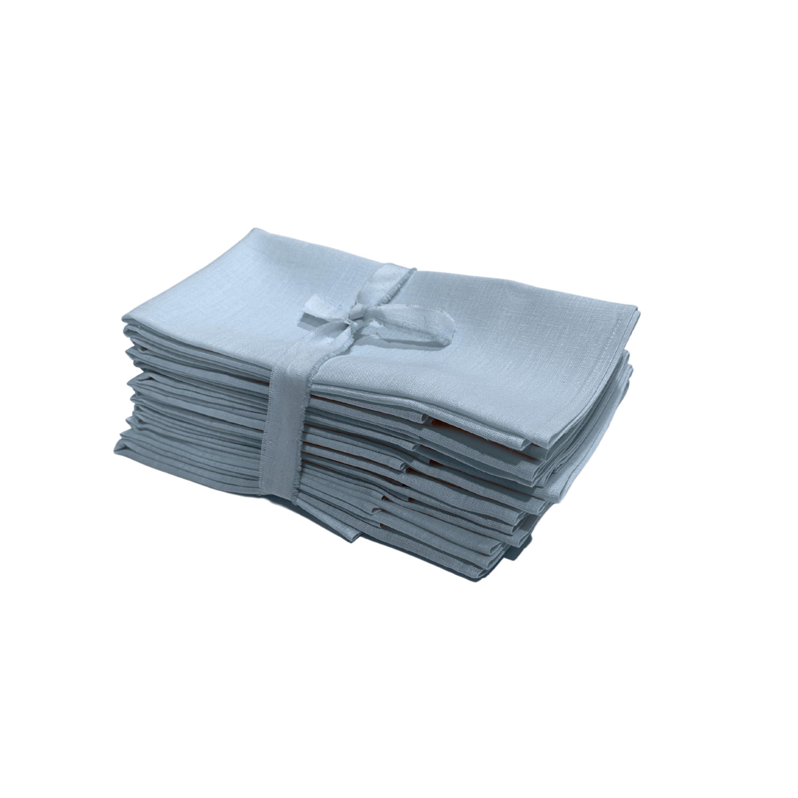 D\'Moksha Homes D\'Moksha Homes Powder Blue Linen Napkins Set of 18-18 x 18 Inch, 100% Pure Linen, Blue Cloth Napkins, Classic Hemmed Blue Dinner Napkins for Spring, Summer, Outdoor - Easy Care Machine Washable