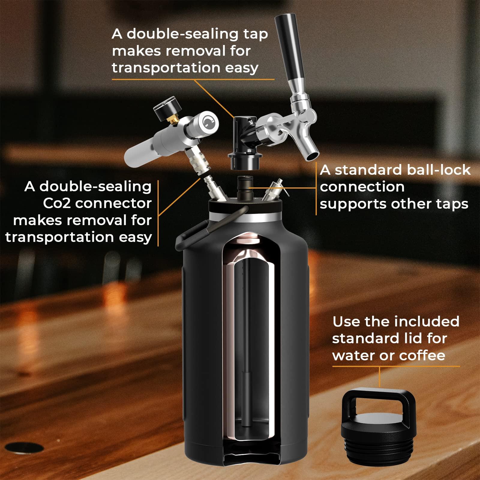 TrailKeg TrailKeg Half Gallon Package - Stainless Steel Growler For Beer - Vacuum Insulated Double Wall Design - Chrome Tap And Dual Stage CO2 Regulator - Keeps Drinks Perfectly Cold And Carbonated