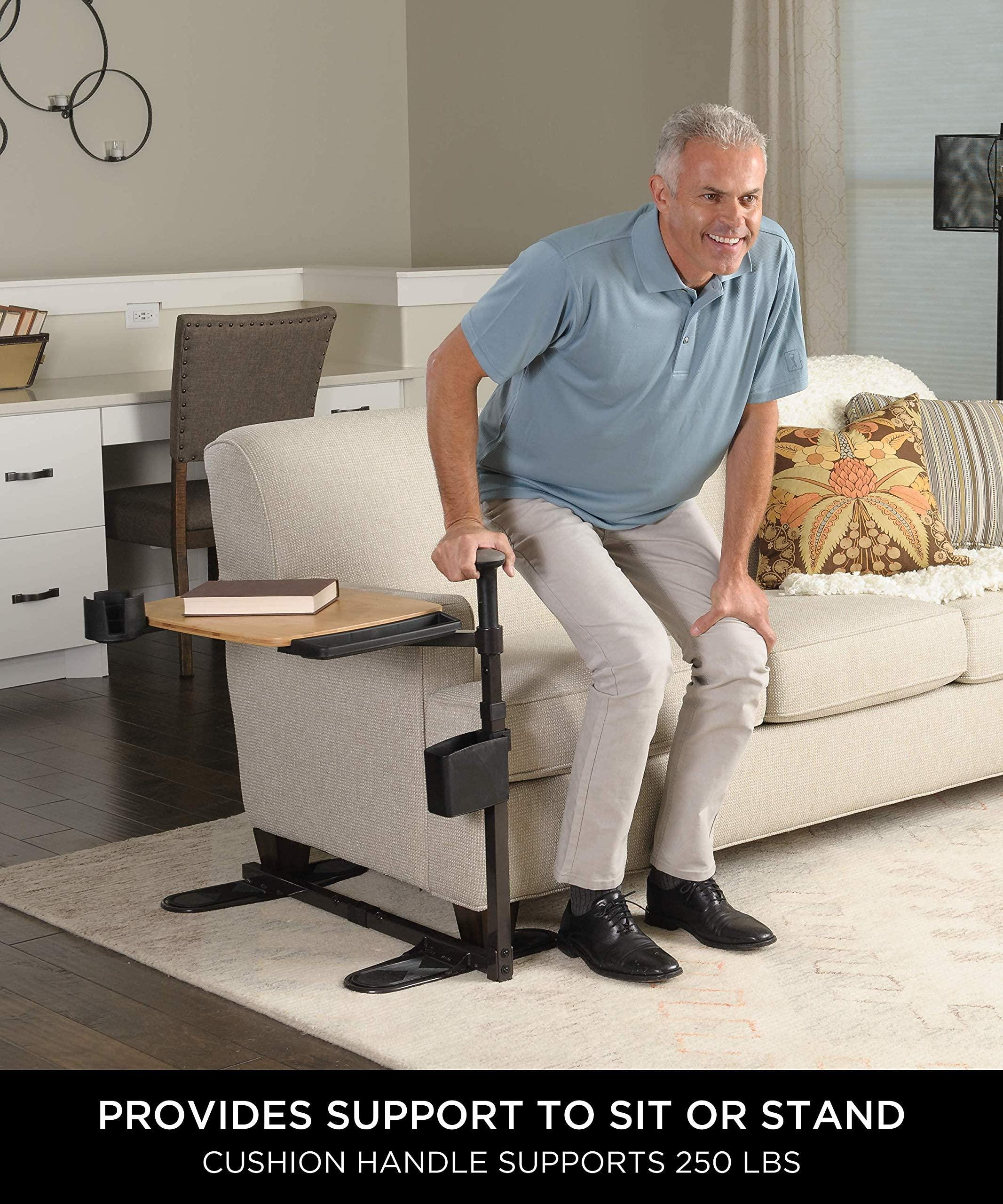 Signature Life Signature Life Independence Tray Table, Bamboo Swivel TV Tray, Adjustable Laptop Table with Ergonomic Stand Assist Safety Handle, Independent Living Aid