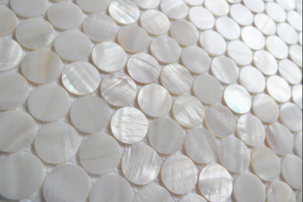 AFSJ AFSJ Genuine White Round Penny Mother of Pearl Mosaic Tile for Bathroom/Spa/Kitchen/Shower Backsplash (6 Sheets)