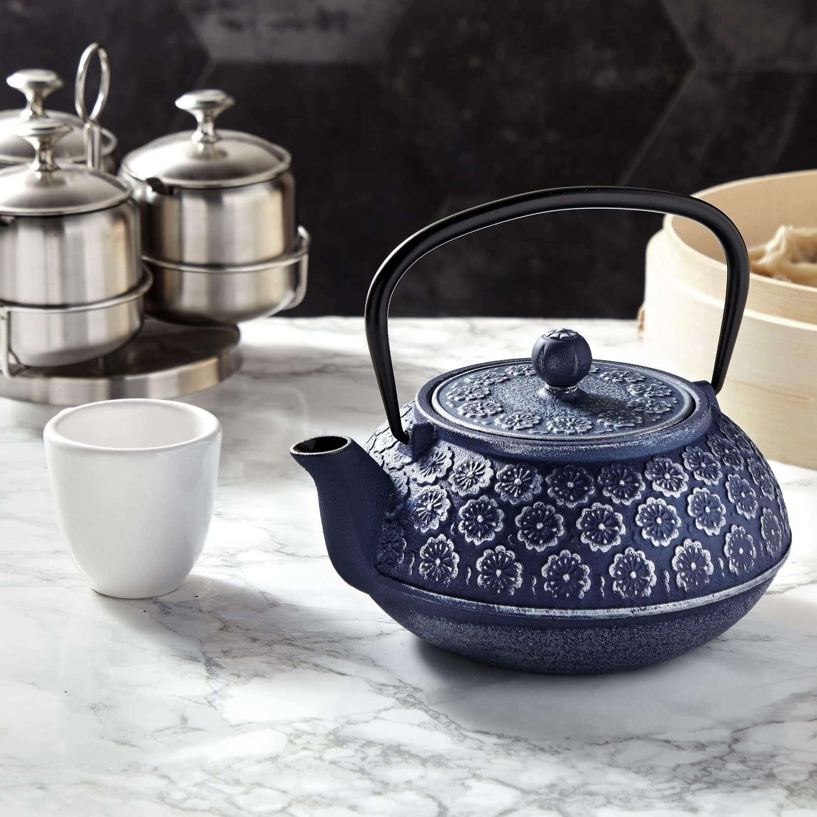Juvale Juvale Japanese Cast Iron Teapot with Infuser for Loose Leaf and Tea Bags, Kettle Includes Handle and Removable Lid (Blue, 34oz)