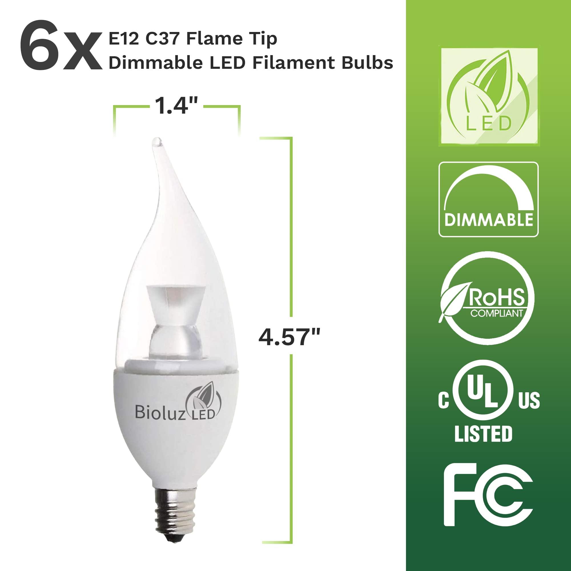 Bioluz LED Bioluz LED 6 Pack Flame Tip Candelabra LED Bulbs, Dimmable 40W E12 Base Candle Light Bulbs, 2700K Warm White LED Light Bulb for Home Decor, Indoor/Outdoor Light Bulb