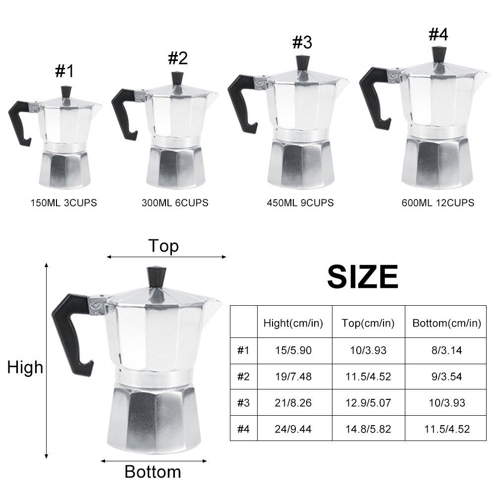 Yosoo Yosoo Pot Aluminum Italian Type Pot Espresso Maker with Handle Suitable for Ceramic Stovetops Home Office Use 3/6/9/12 Cups(150ML 3cups)