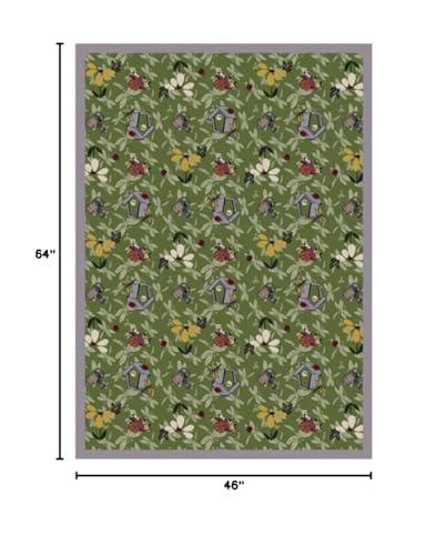 Joy Carpets Joy Carpets Kaleidoscope Flower Garden Whimsical Area Rugs, Green