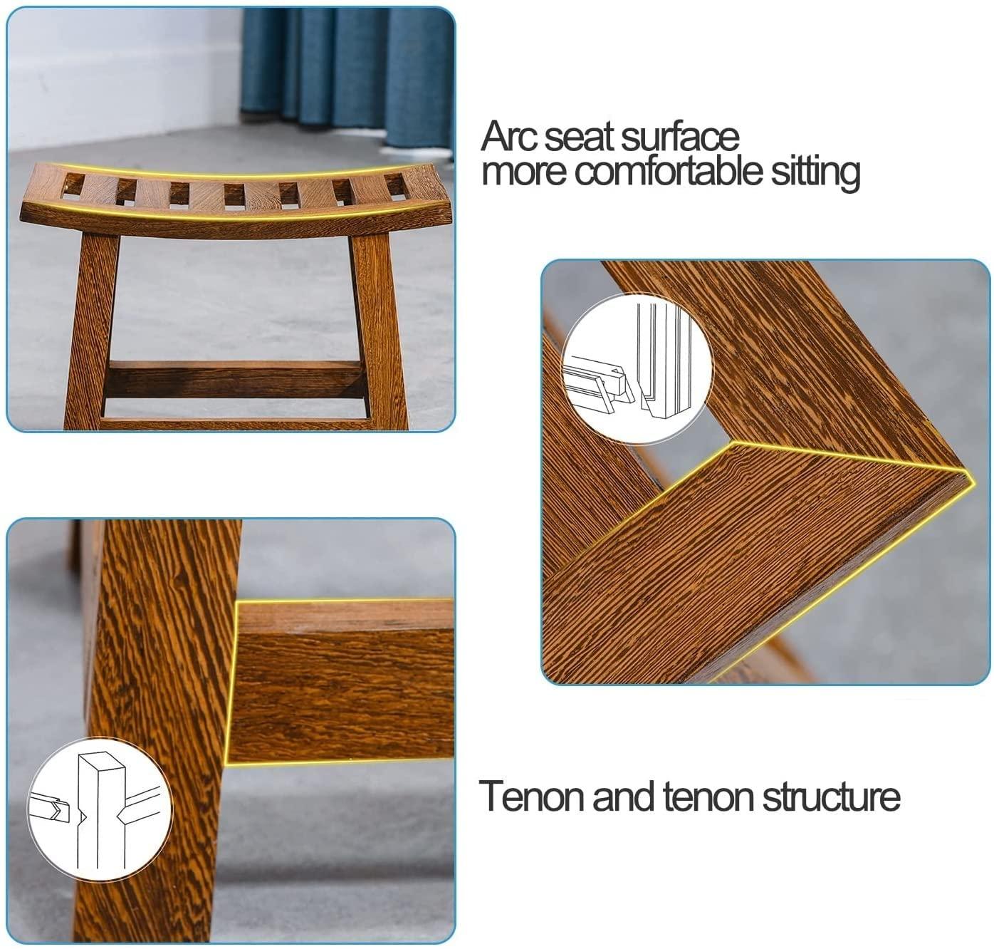 TESHY TESHY Shower Chair for Inside Shower Shower Bench, Wooden Waterproof Spa Bath Organizer Stool for Bathroom Bearing 250kg Bathroom Shower StoolsHollow-Carved Design