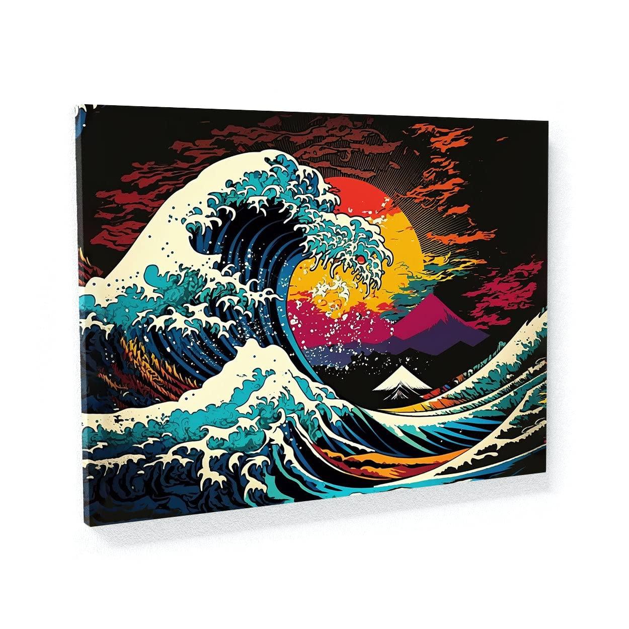 Sense Canvas Sense Canvas Pop Art Hokusai The Great Wave 7 Canvas Art - Home Decor Wall Art Print Poster Painting Large 40x30 / 0.75\"