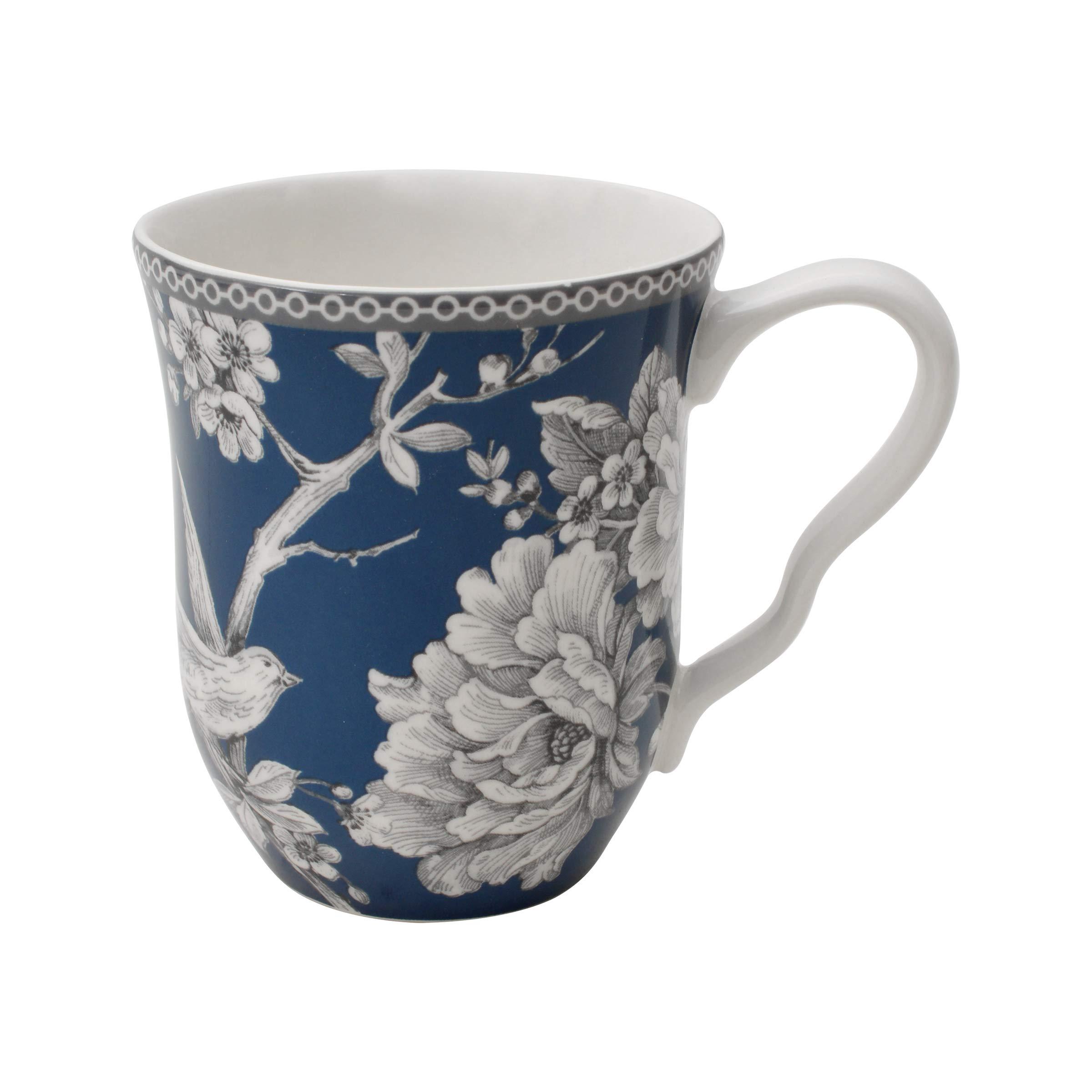 222 Fifth 222 Fifth Adelaide 16-Piece Dark Blue Porcelain Dinnerware Set Service for 4, Plate, Bowl & Mug Set, Bird & Floral Design, for Everyday Dining & Entertainment, Microwave & Dishwasher Safe