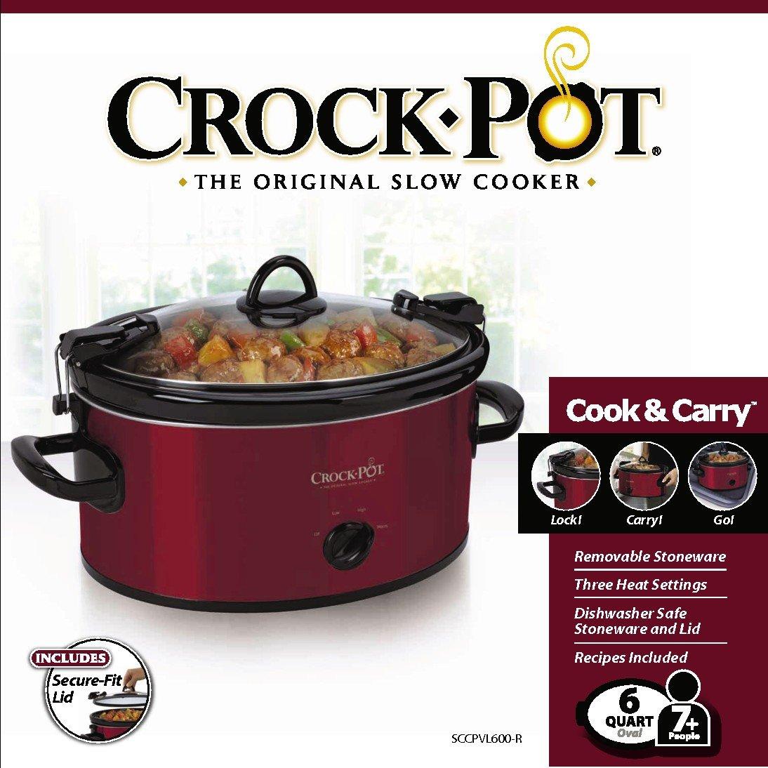 Crock-Pot Crock-Pot 6-Quart Cook & Carry Oval Manual Portable Slow Cooker, Red - SCCPVL600-R