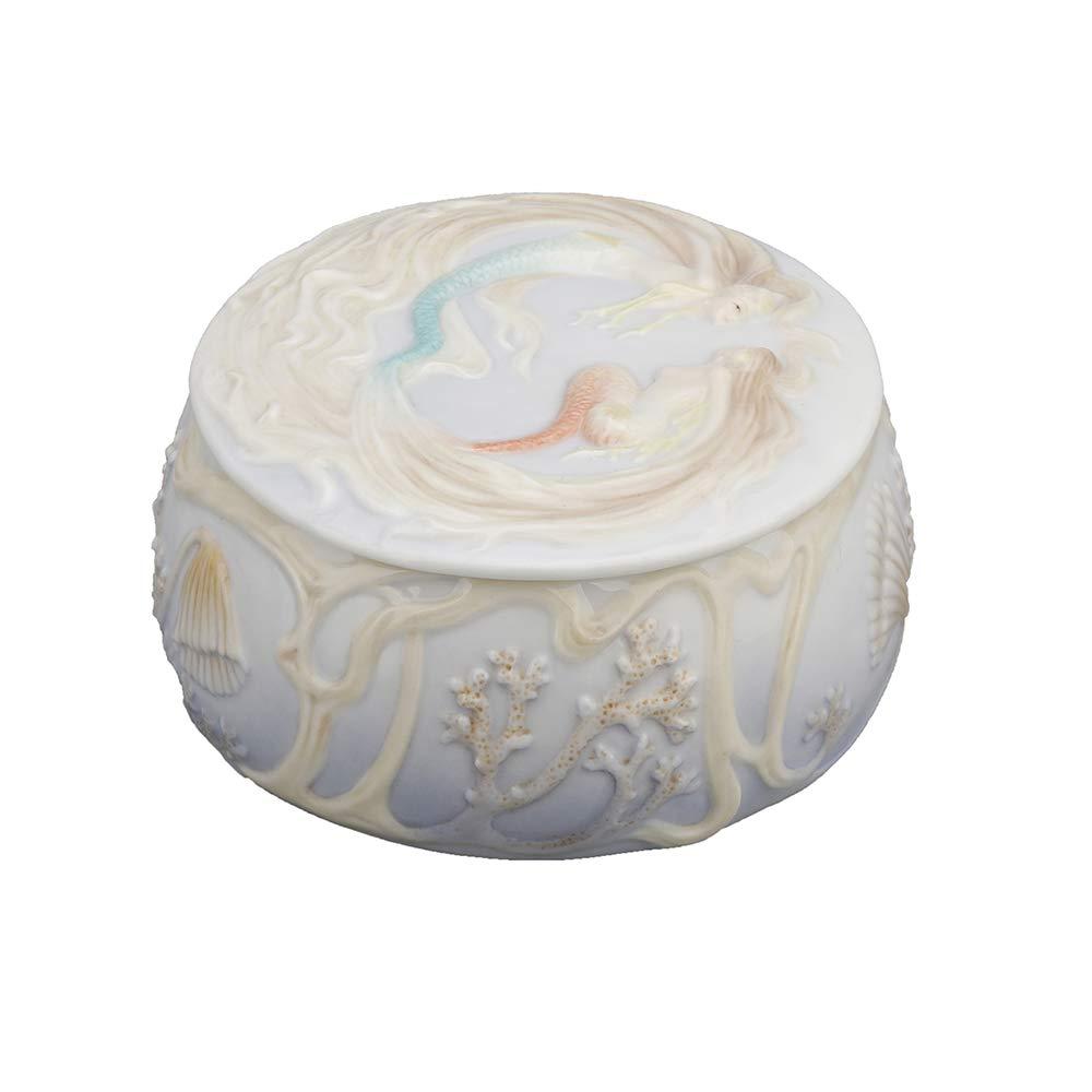US 4.5 Inch Glazed Porcelain Trinket Box Pink Mermaid Blue Mermaid