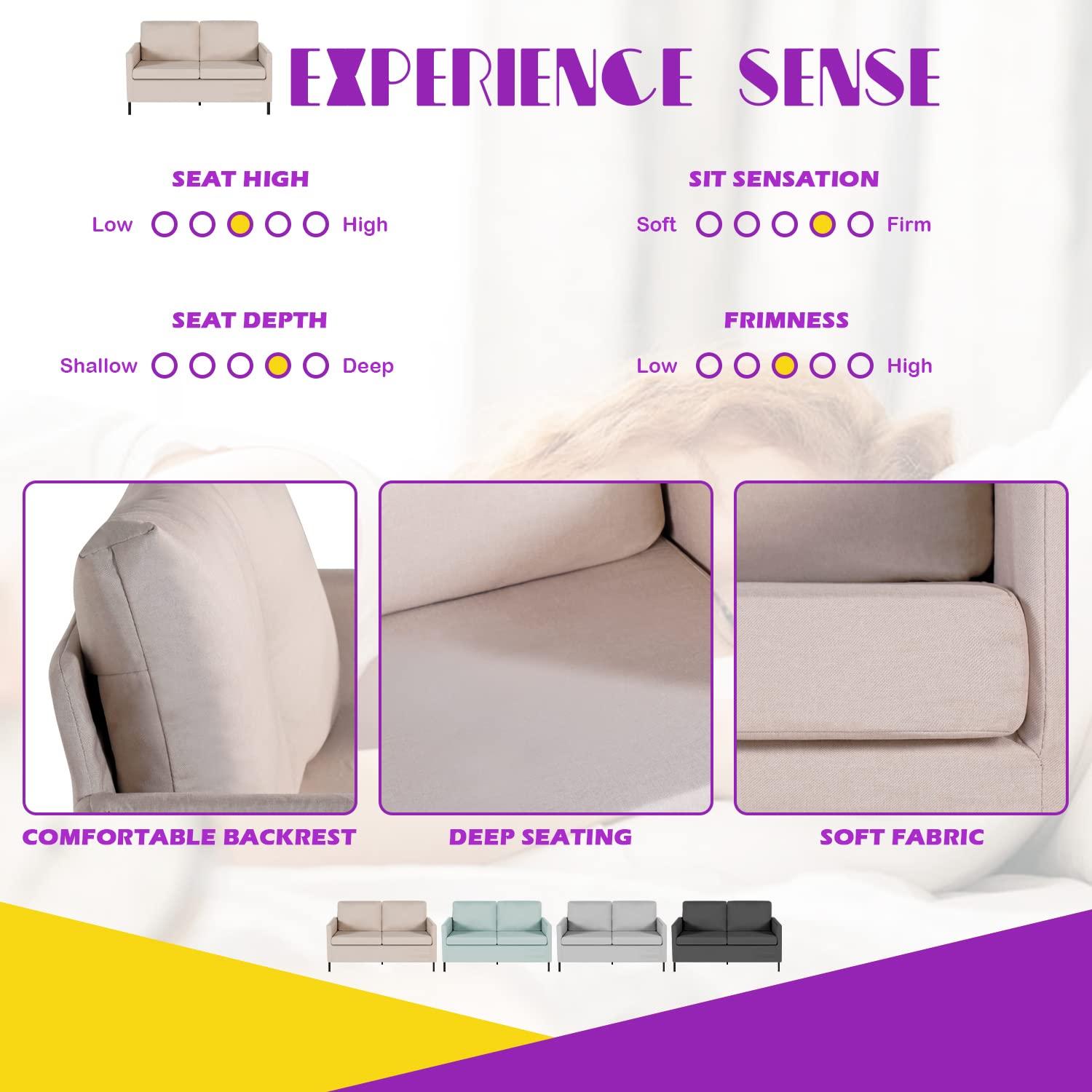 TYBOATLE TYBOATLE Fabric Modern Small Loveseat Sofa Couch for Living Room, 51 Inch Upholstered 2-Seater Love Seats w/Iron Legs for Compact Small Space, Apartment, Bedroom, Dorm, Office (Beige)