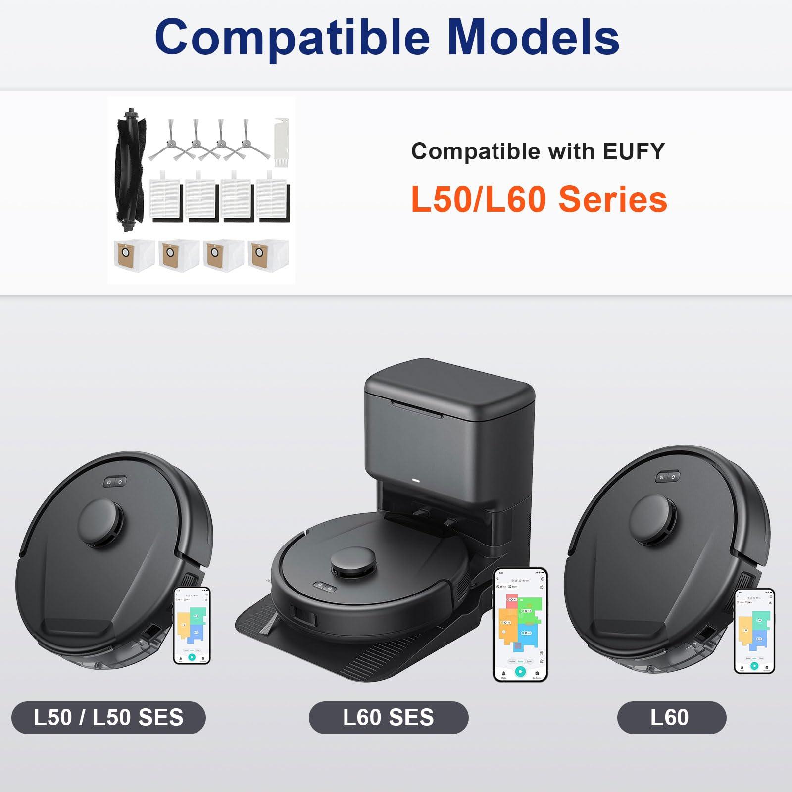 Feilifan 13 PCS Replacement Parts for Eufy Robot Vacuum models L50/ L60 Series with Self-Empty Station, Accessories Kit Roller Brush, Side Brushes, Washable Filters, Dust Bags