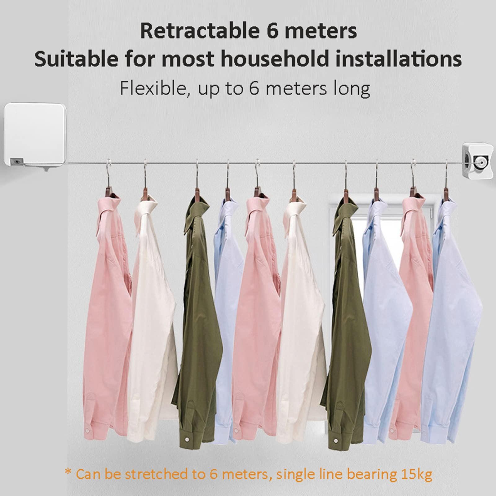 LTLWSH Retractable Washing Line,Clothes Line 6M Stainless Steel Strings, Retractable Clothesline, Adjustable Clothing Rope Wall Mounted,Laundry Drying Clothesline for Indoor Outdoor,Gold,3 Wash Lines