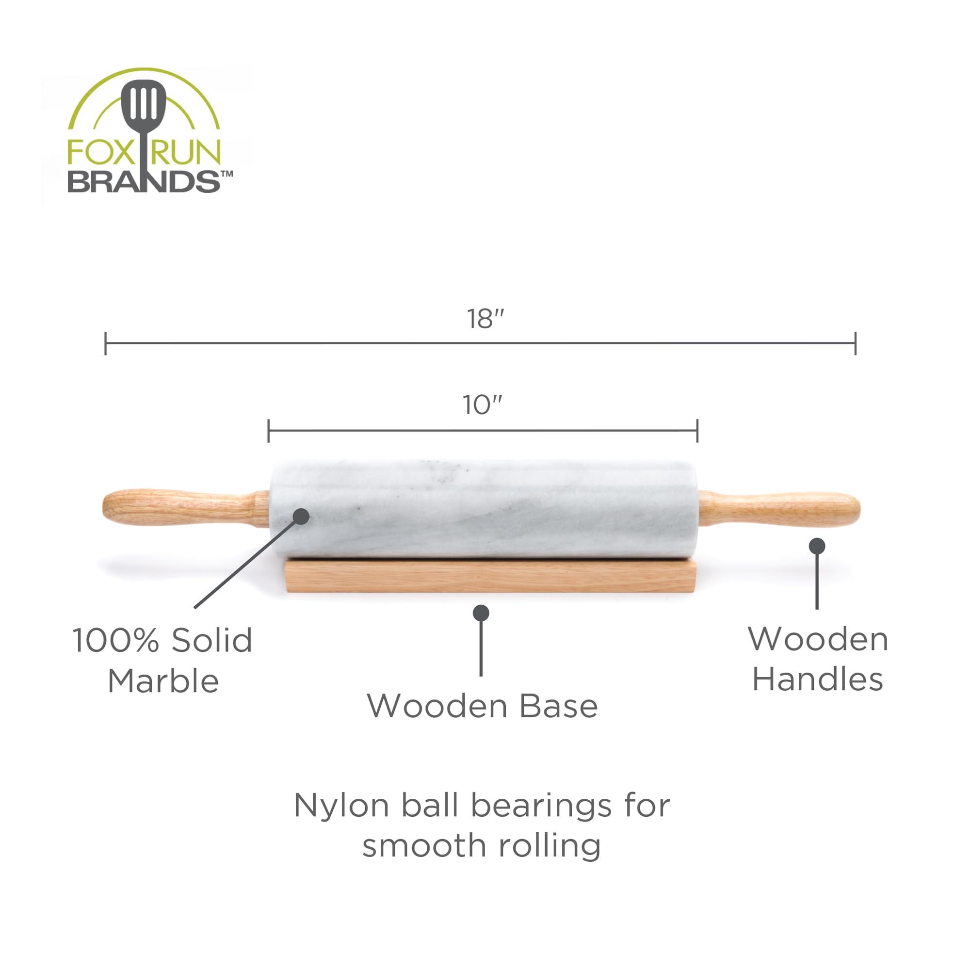 Fox Run Fox Run Polished Marble Rolling Pin with Wooden Cradle, 10-Inch Barrel, White