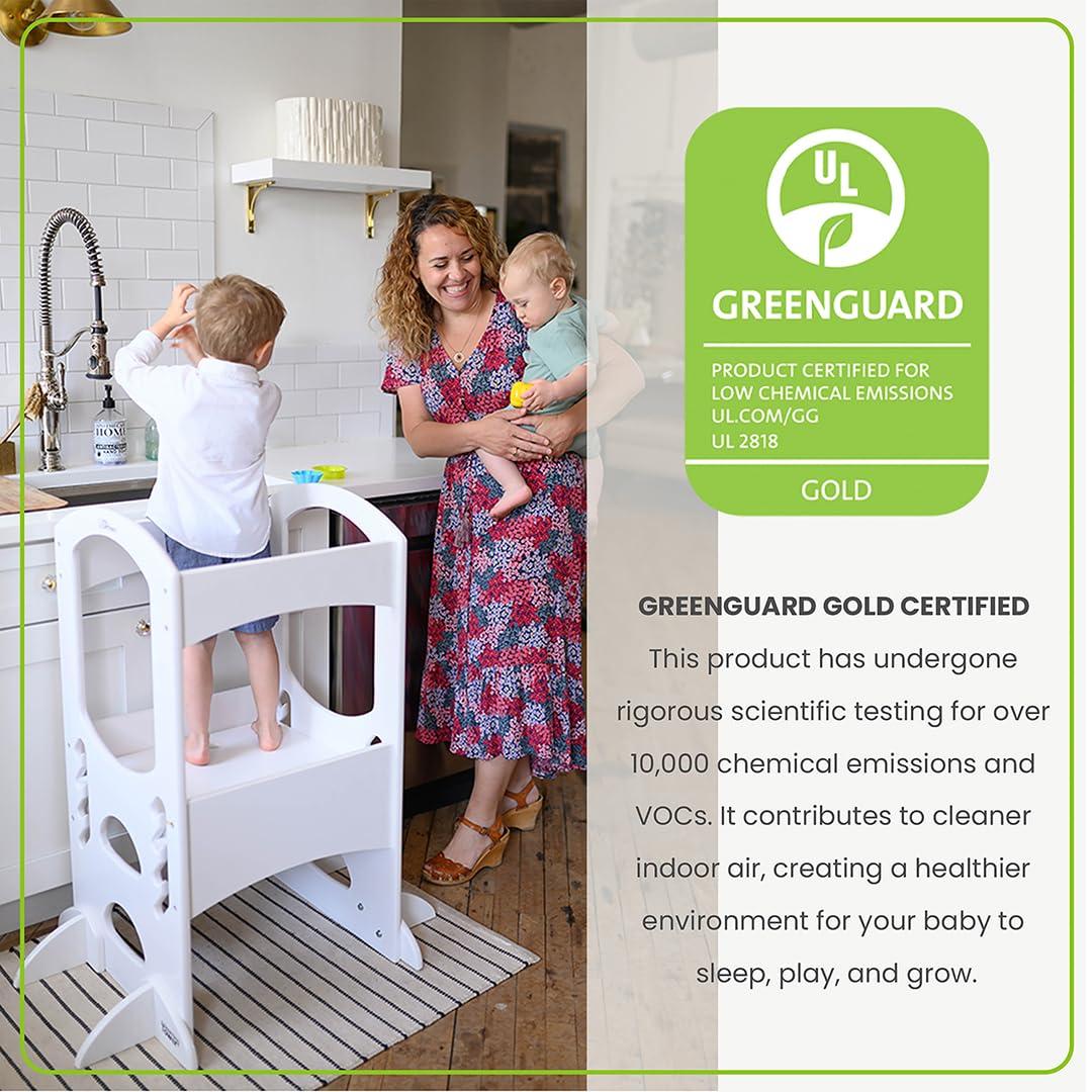 Little Partners Little Partners Kids Learning Tower, Toddler Tower - Adjustable Height Kitchen Step Stool - Encourages Learning, Independence, and Engagement - Safety Climbing Tower for Kitchen Counter (Soft White)