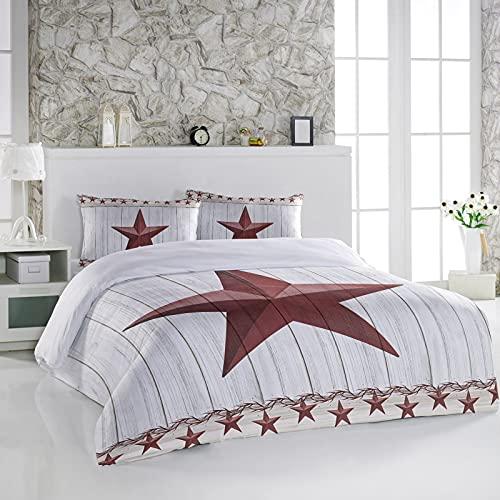 Queener Home Farmhouse California King Duvet Cover Set Rustic Country Star Wheat Ears, 3 Piece Bedding Set Microfiber Quilt Cover with Pillow Shams for Kids/Teens/Men/Women Western Farm Barn Door Plank