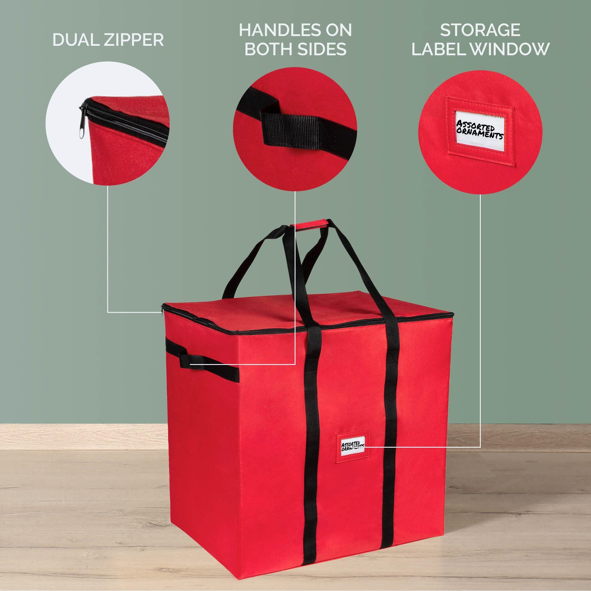 HOLDN STORAGE Christmas Extra Large Ornament Storage Container - Box Stores Up to 48 6 Ornaments With 4 Individual Trays -Heavy Duty 600D Tear Resistant Material, Zippered, Adjustable Dividers.