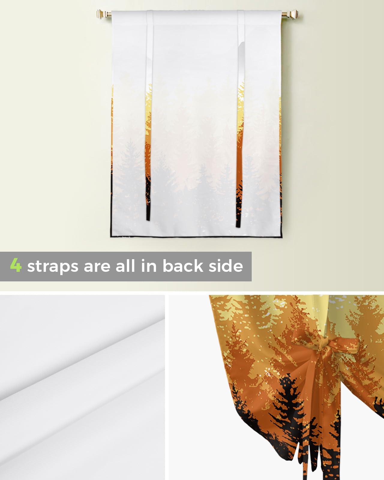 Yukro Yukro Tie Up Curtains Window Shades, Fall Forest Silhouette Orange Art Oil Painting Rod Pocket Tie Up Window Shade, Adjustable Balloon Curtain Shade for Blinds Kitchen Bathroom, 1 Panel, 42"x45"