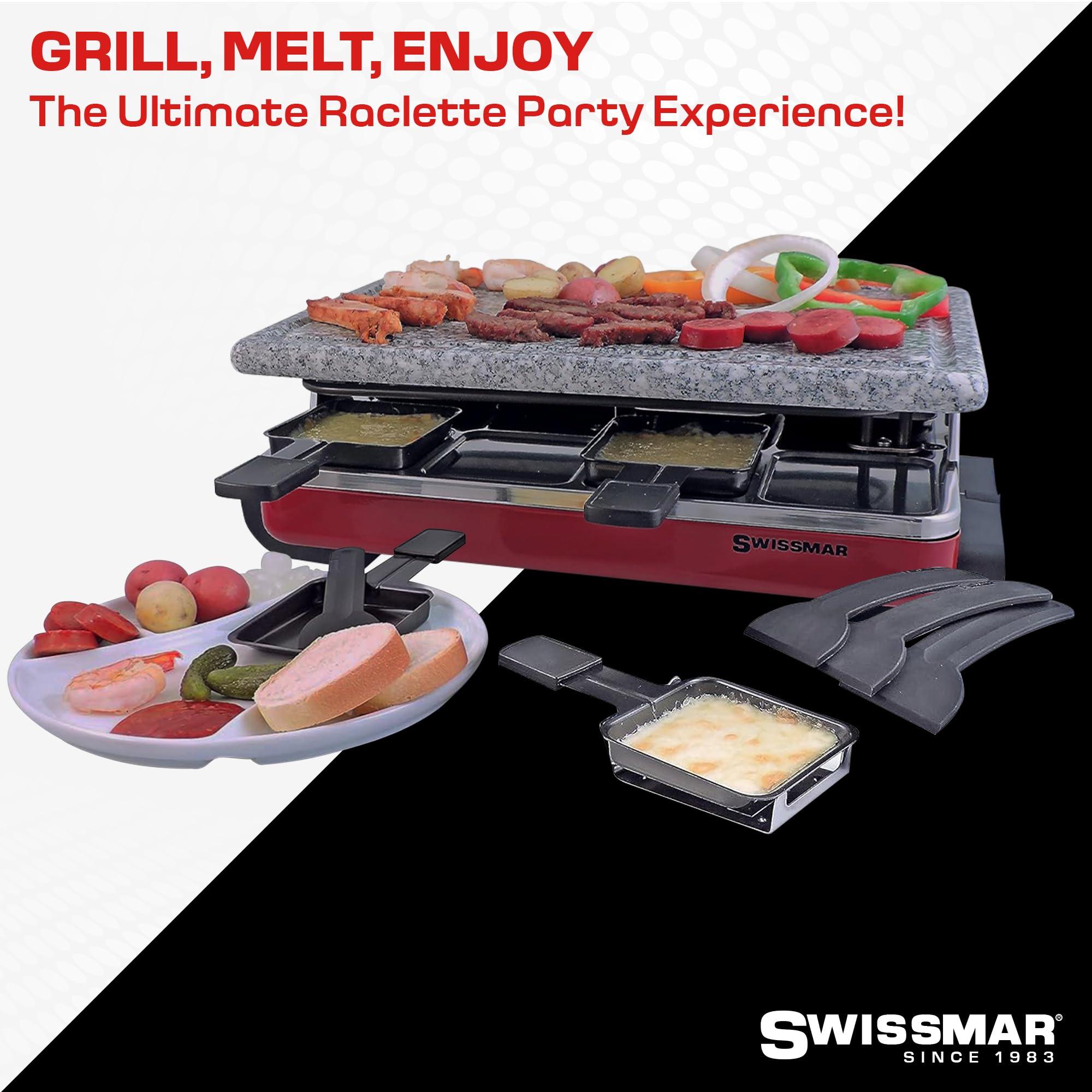 Swissmar Swissmar Classic 8-Person Raclette Party Grill - Indoor Electric Grill & Griller with Granite Stone Grill Plate - Red