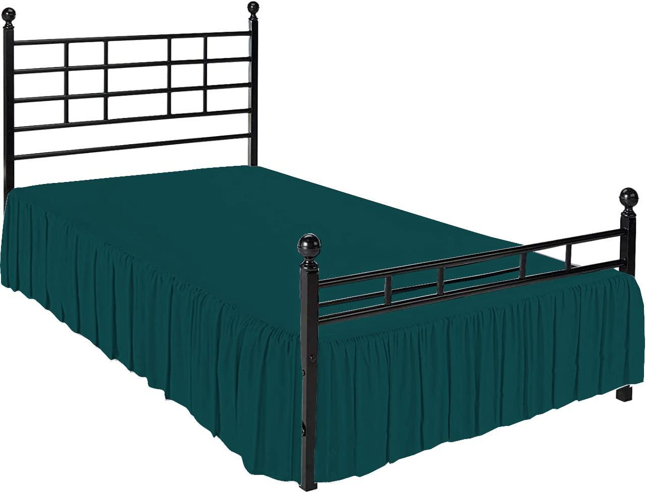 Ashley Mills Ruffled Bed Skirt Full 24\" Inch Drop Dust Ruffle with Platform, 100% Cotton 800 Thread Count, Wrinkle and Fade Resistant Dust Ruffle Teal Solid