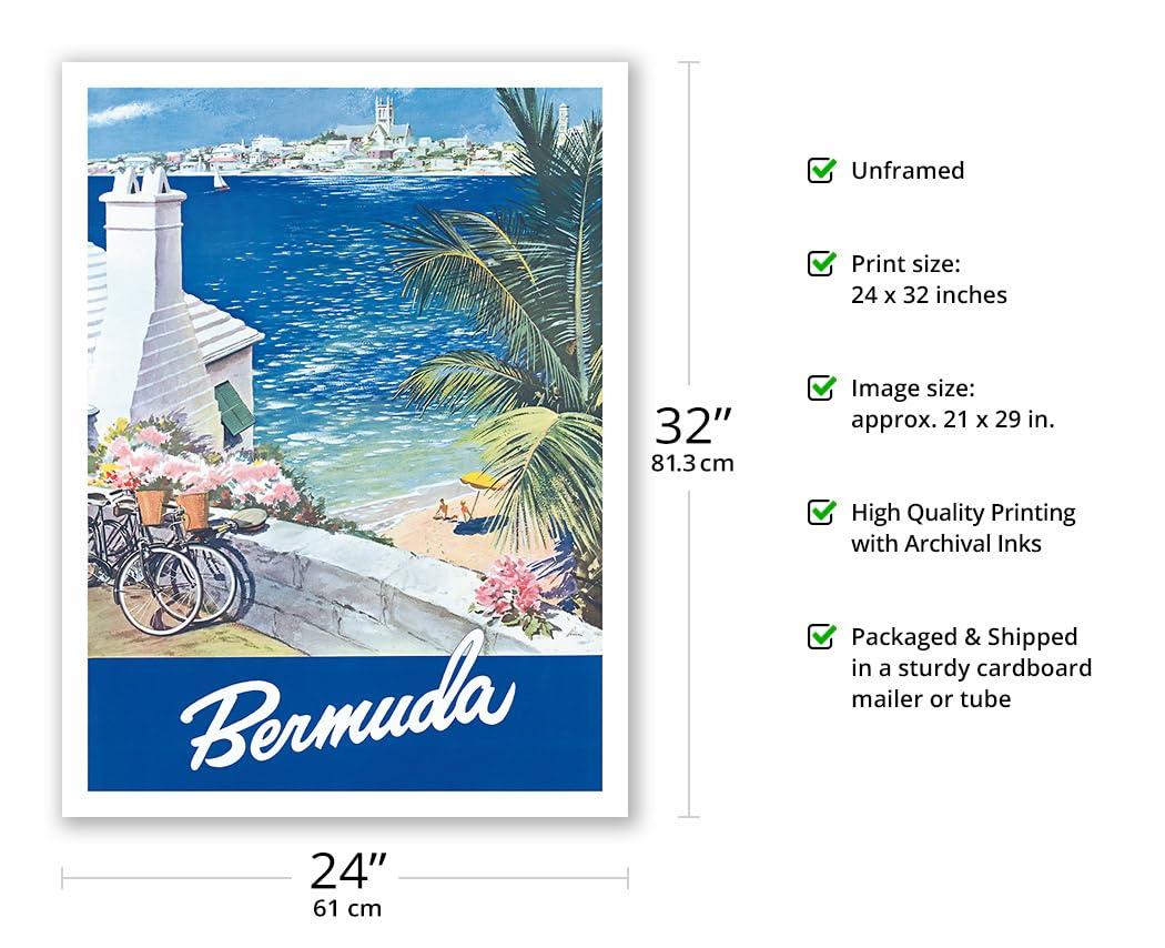 Pacifica Island Art Bermuda - Hamilton Waterfront Main Island Somers Isles - Vintage Travel Poster by Lesnon c.1950s - Fine Art Matte Paper Print (Unframed) 24x32in