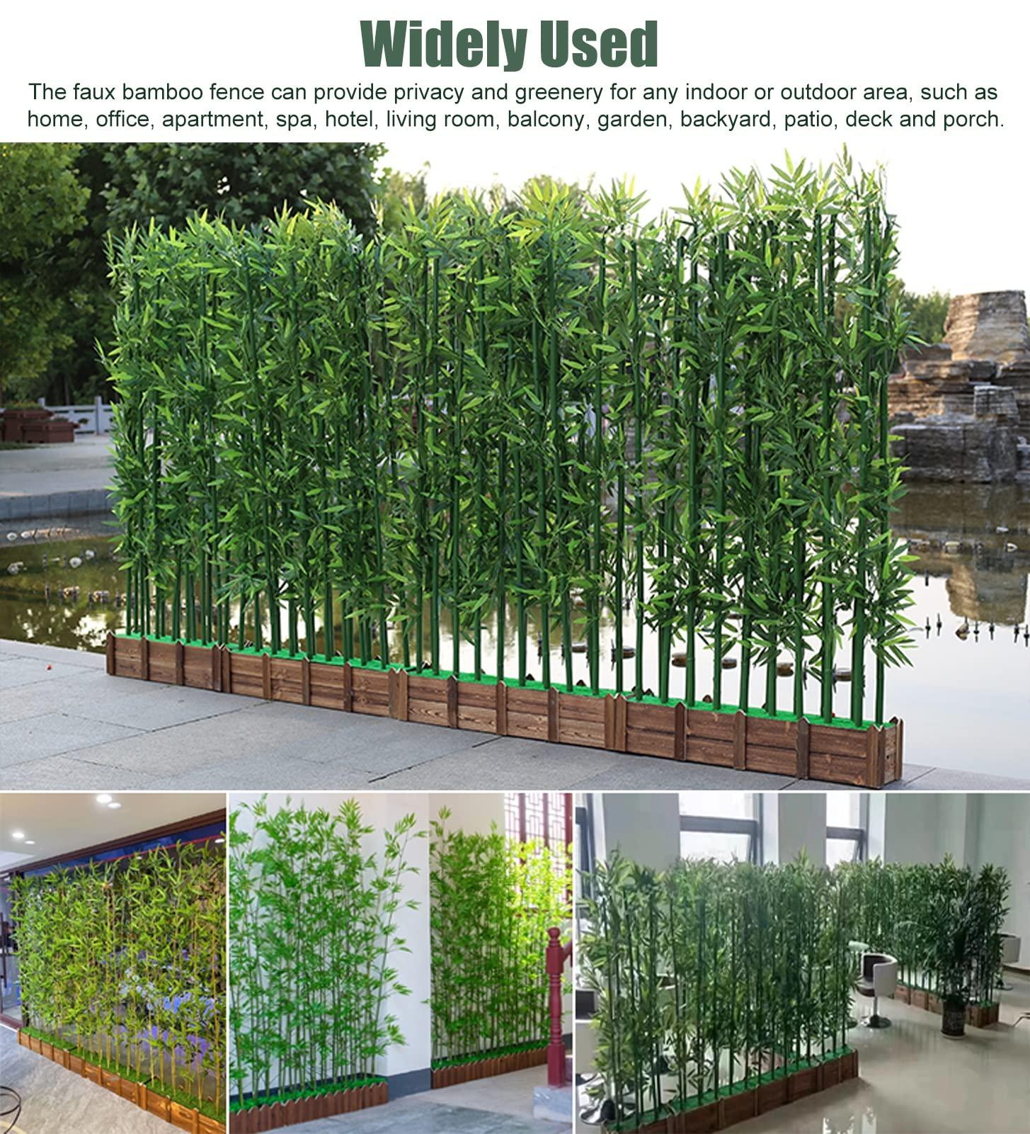 CMYUN Balcony Greenery Wall Artificial Bamboo, Tall Plant Privacy Fence with Wood Base, Indoor Outdoor Wall Dividers Faux Bamboo, Easy to Move (Color : Base-1.2m-20 Pole, Size : H-1m(39 3/8\"))