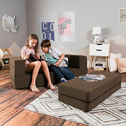Jaxx Jaxx Zipline Sofa & Large Ottoman 3 in 1 Fold Out Sofa, Big Kids Edition, Chocolate