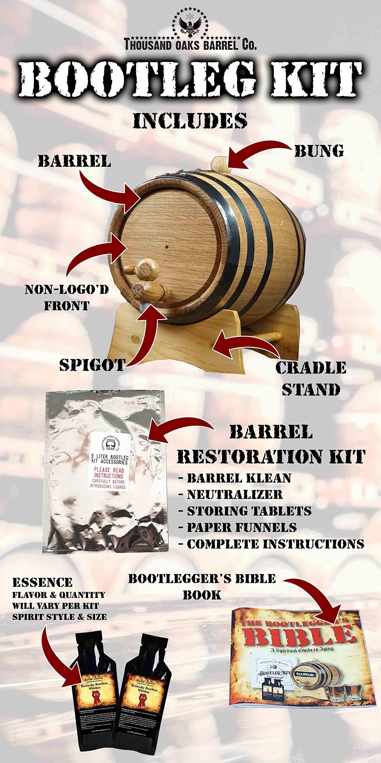 Thousand Oaks Barrel Co. Bootleg Barrel Kit, Barrel Aged Spiced Rum Making Kit with Oak Aging Barrel (1 Liter)