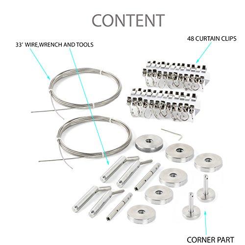 Fasthomegoods Fasthomegoods Curtain Wire Rod Set Stainless Steel, Multi-Purpose, 33' Wire, 4 Mounting Pieces, 48 Clips, 2 Corner Pieces