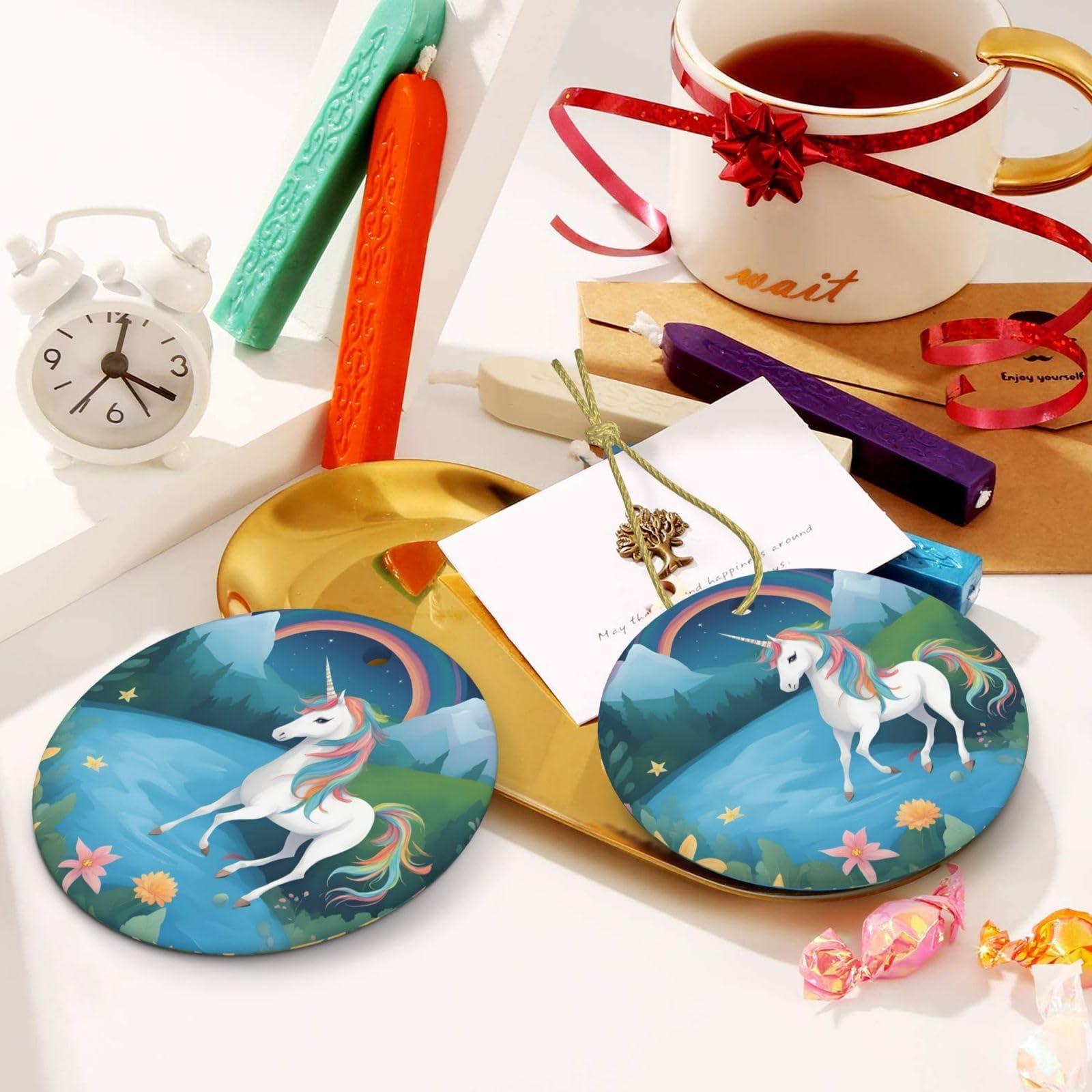 Mouxiugei Running Unicorns Personalized Christmas Ornament - Customizable Ceramic Tree Pendant for Customize Christmas Ornaments