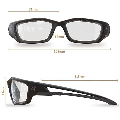 EDGE Edge SK-XL111VS Kazbek XL Wrap-Around Safety Glasses, Anti-Scratch, Non-Slip, UV 400, Military Grade, ANSI/ISEA & MCEPS Compliant, XL Wide Fit, Black Frame/Clear Lens