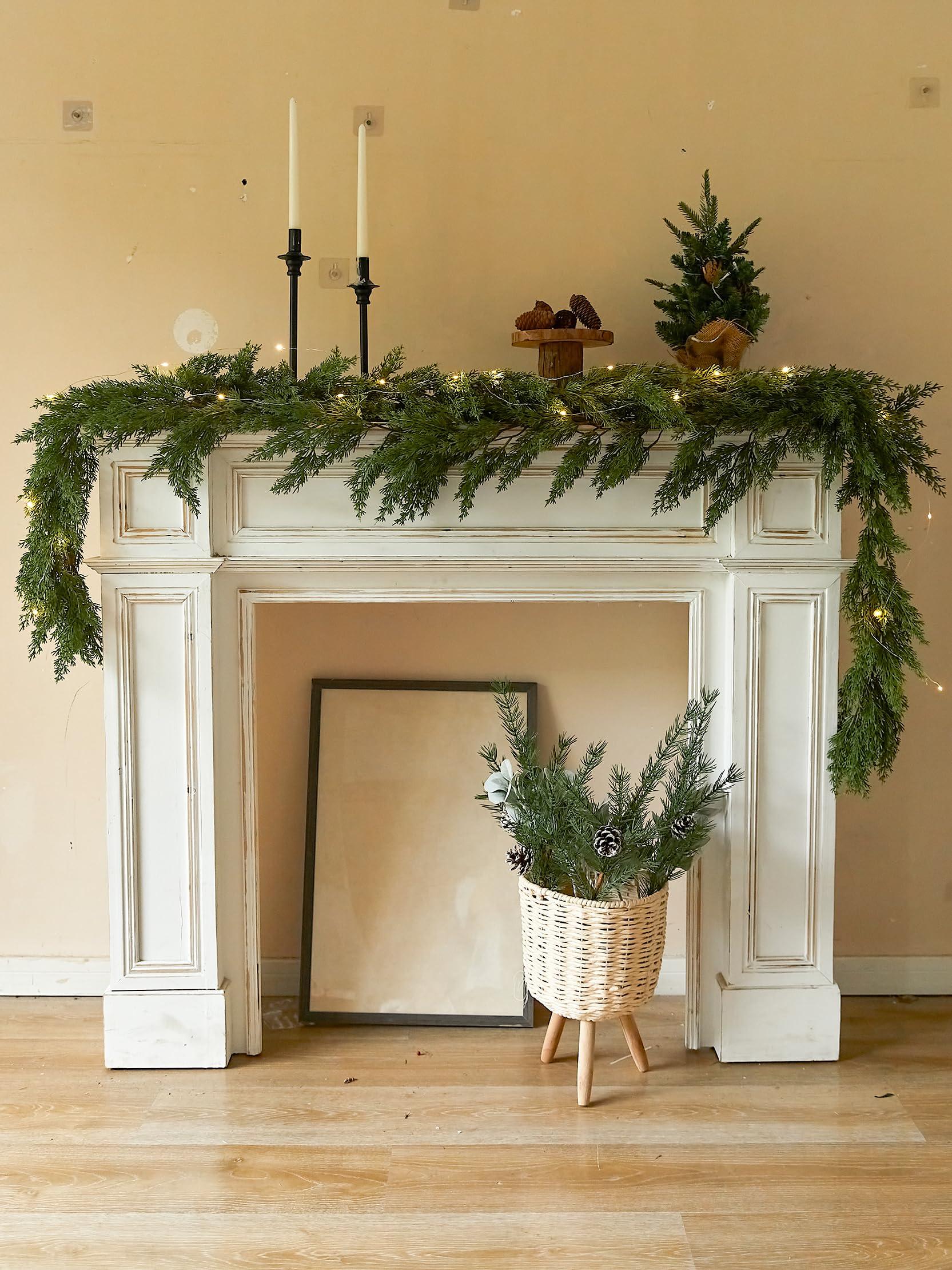 PARTY JOY 6FT PARTY JOY Seasonal Artificial Christmas Garland with Lights Pine Needle Cypress Garland for Holiday Winter Indoor Outdoor Decor