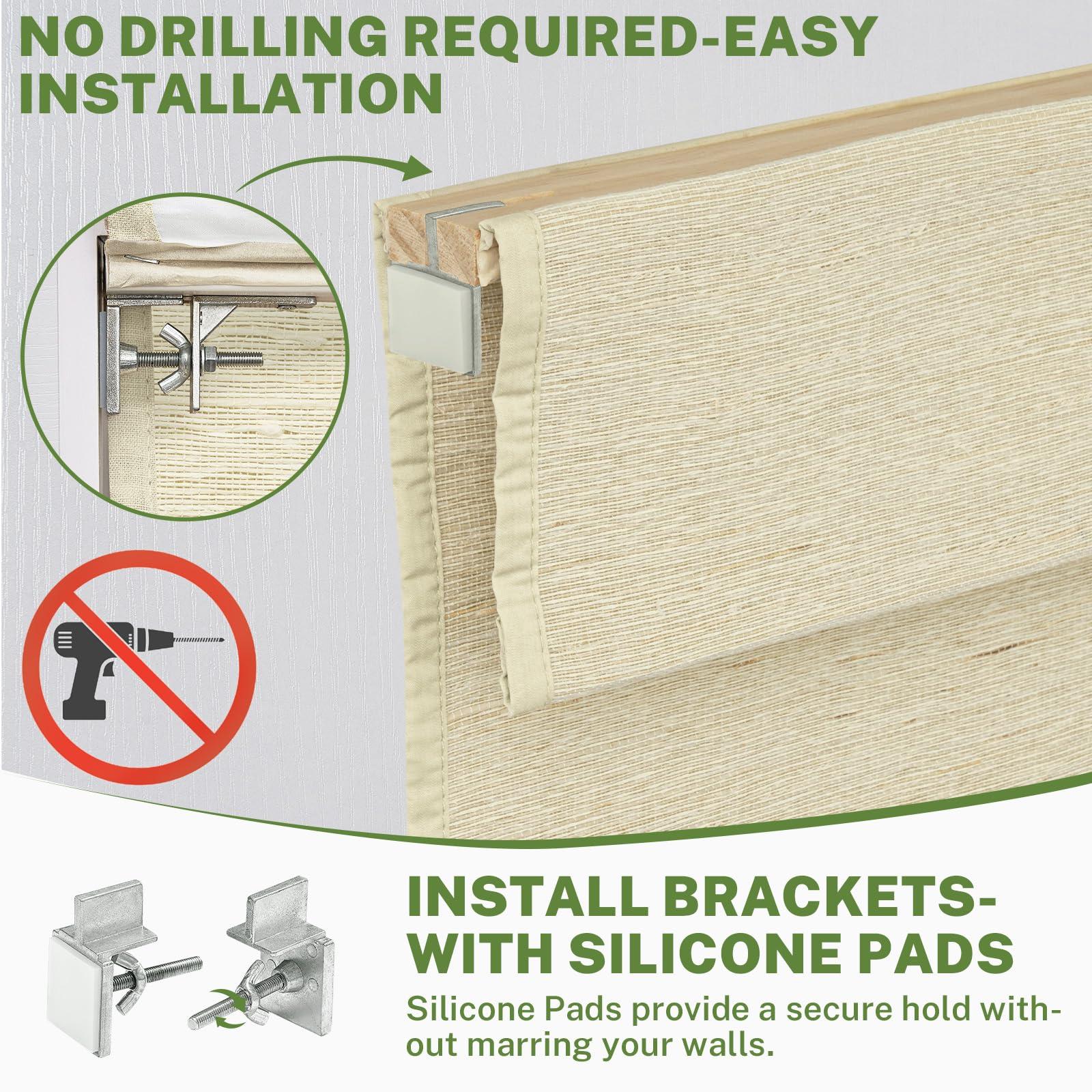 MiLin MiLin No Tools No Drill Natural Ramie Cordless Roman Shades for Windows Blackout, Custom Privacy Linen Roman Window Shades, Easy to Install Blackout Blinds for Home Kitchen (Tan, 52" W x 48" H)