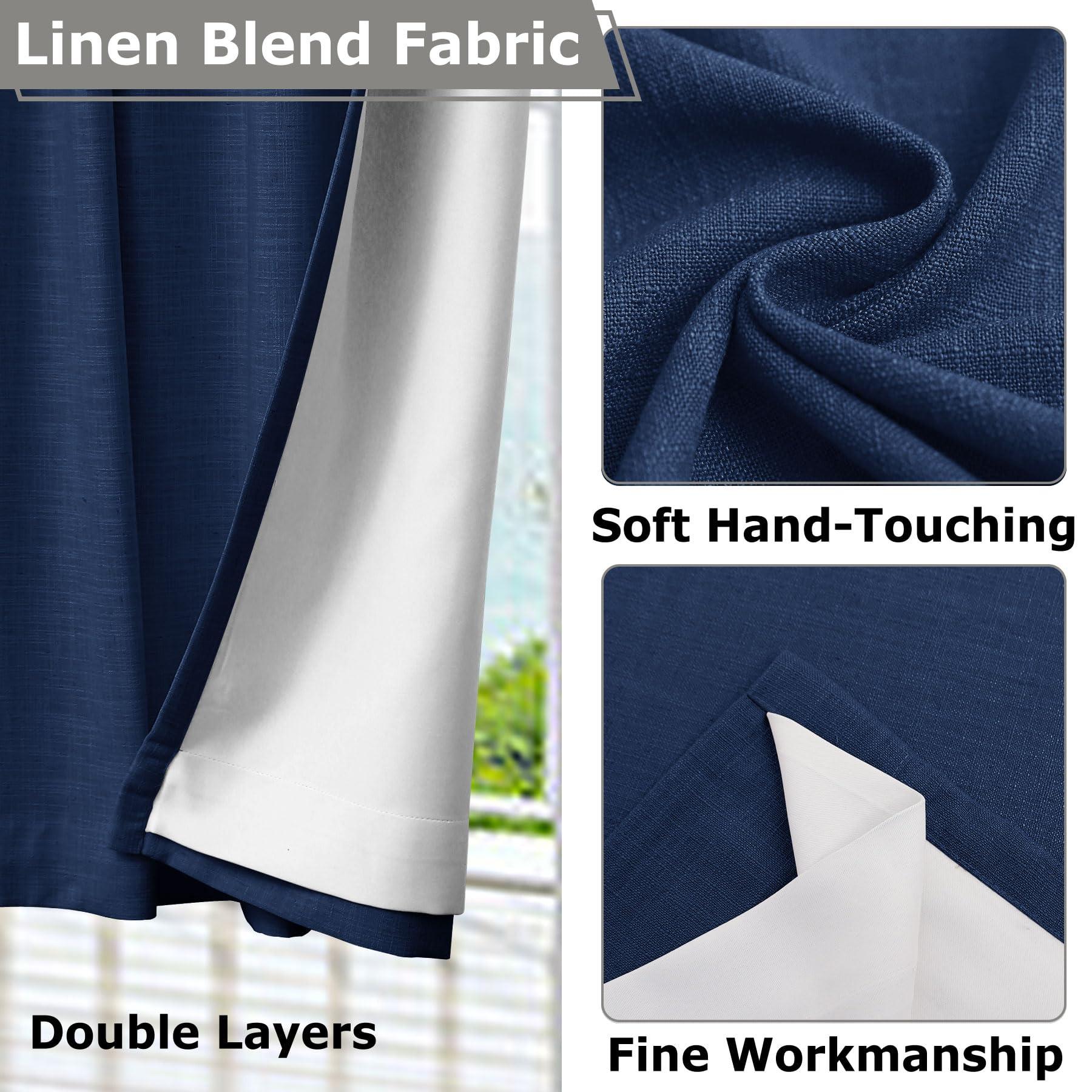 Frelement Frelement Extra Wide 150 Inches Drapes for Large Windows Full Blackout Linen Curtains for Sliding Glass Door Pinch Pleated Drapery with Blackout Lining, 150" W x 102" L, 1 Panel, Navy Blue