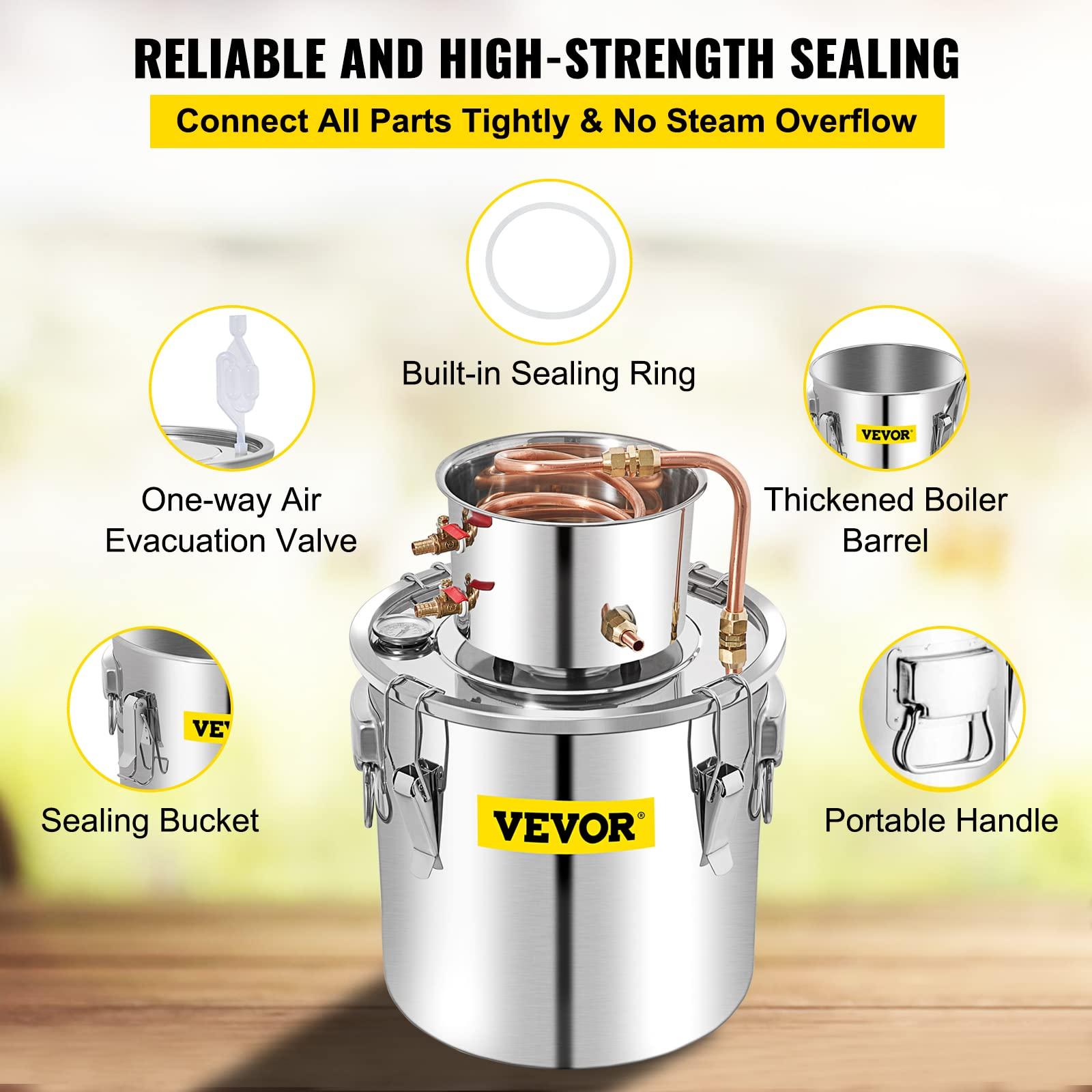 VEVOR VEVOR Alcohol Still 13.2Gal/50L Alcohol Distiller Stainless Steel Distillery Kit for Alcohol With Copper Tube & Pump Home Brewing Kit Build-in Thermometer for DIY Whisky Wine Brandy